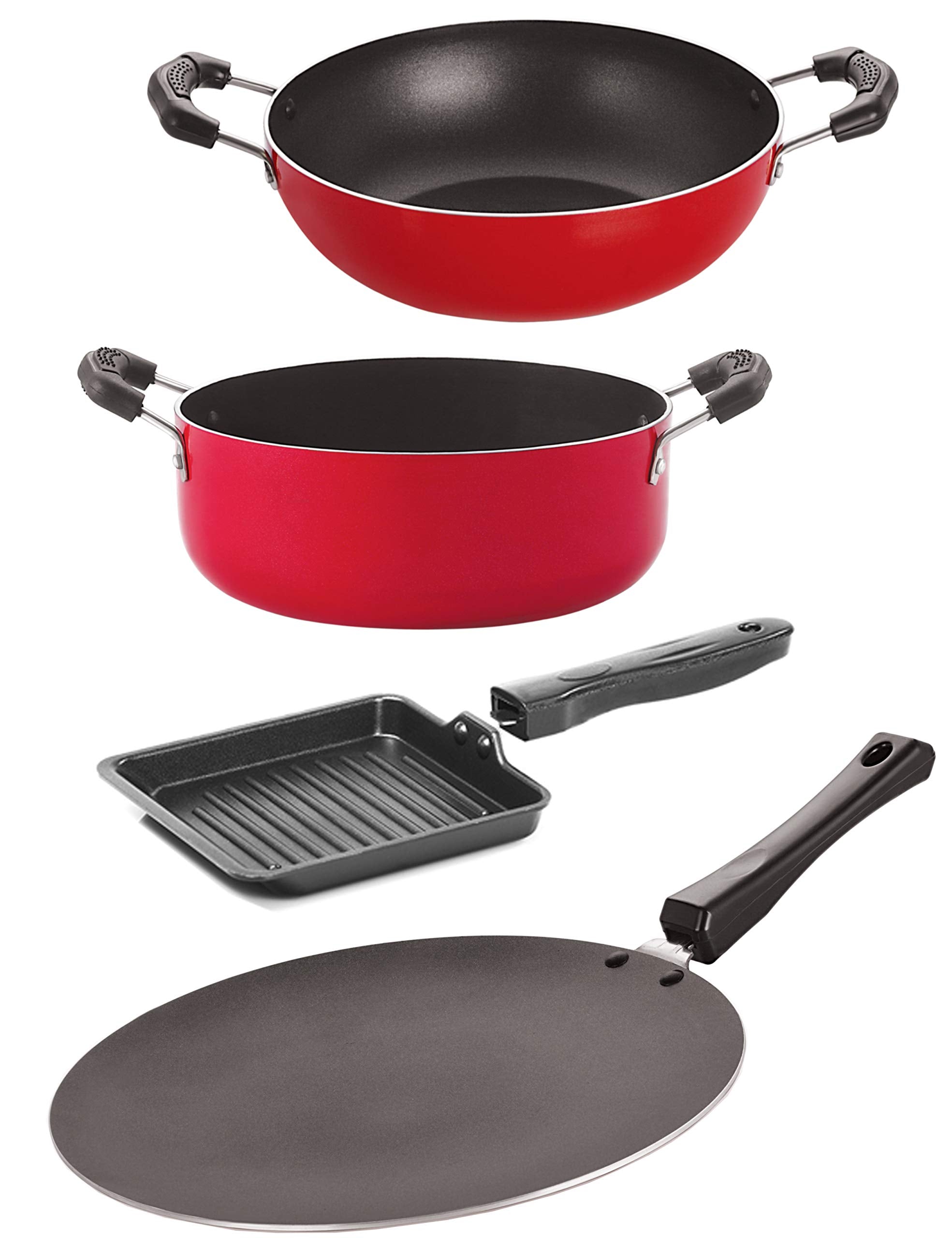Nirlon Aluminium Nonstick Cookware Pots And Pans Set, (4Pieces) (Ct11_Kd10_Sgp_Cs24)
