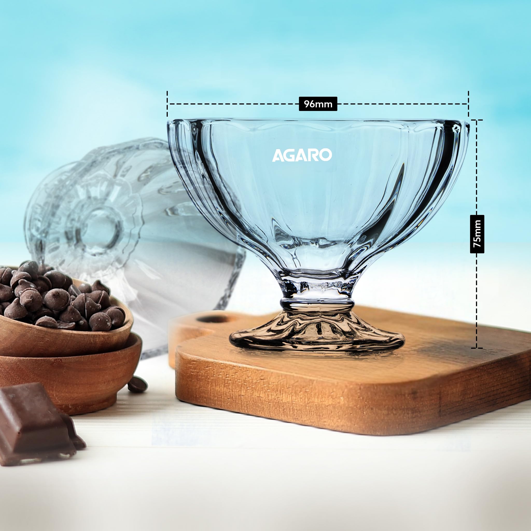 Agaro Glass Elegant Ice Cream Bowl 140Ml Set Of 6, Ice Cream Bowl, Dessert Cup For Sundae, Sweets, Snacks, Fruit, Pudding, Nuts