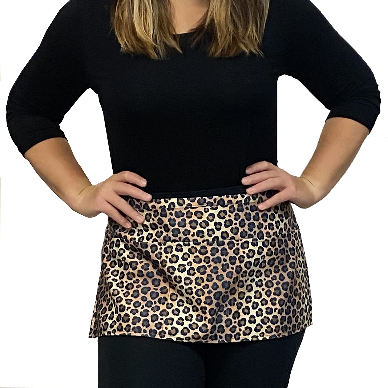 Cheetah Leopard Cute Waitress Apron With Pockets, Teacher Apron, Server Apron 2-Pack For Waitress, 3 Pockets Half Waist Aprons,