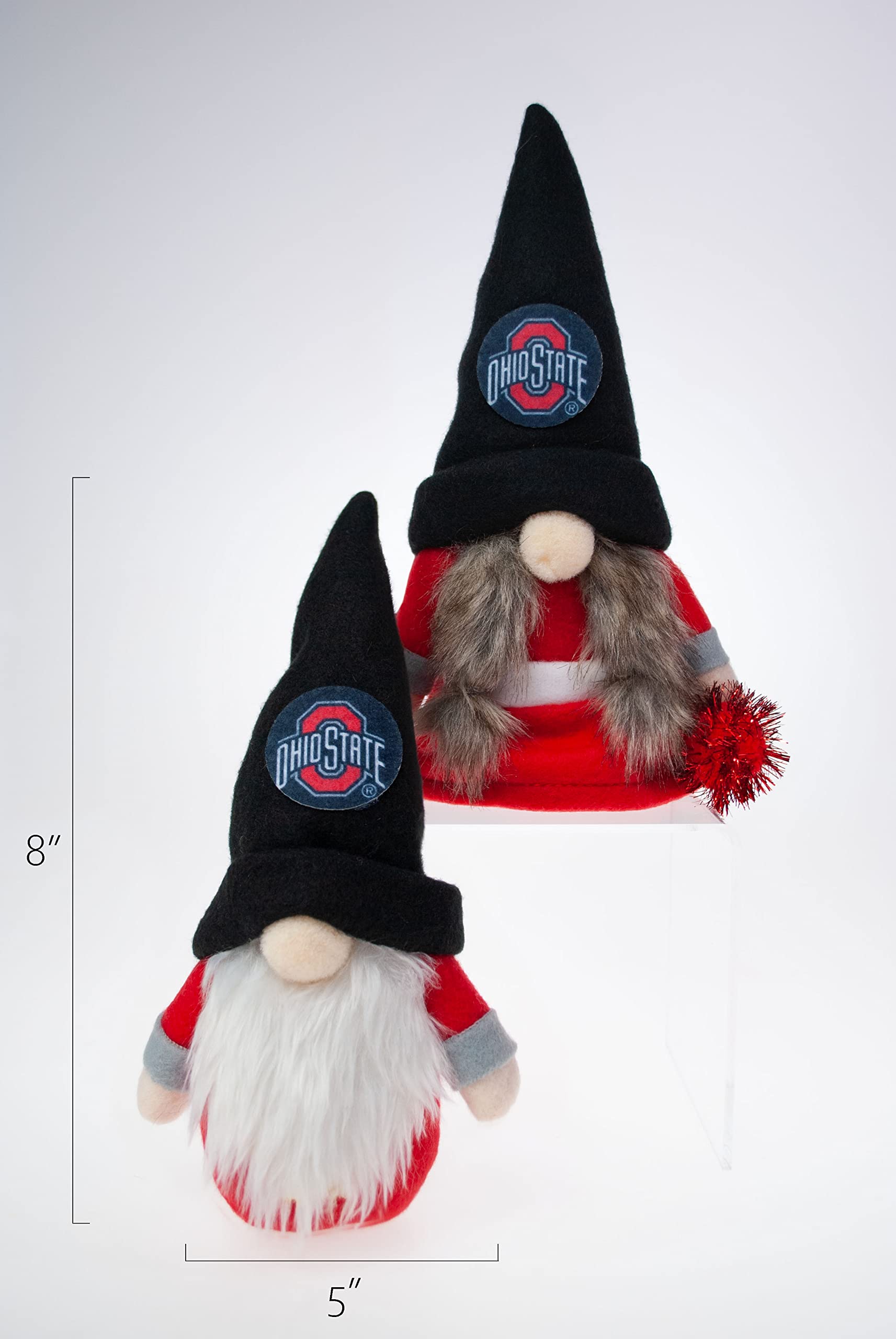 University Ohio Buckeyes Set of 2 Plush Gnome Christmas Tree Ornaments by Hannas Handiworks - Fan/Cheerleader Holiday/Dorm Decor