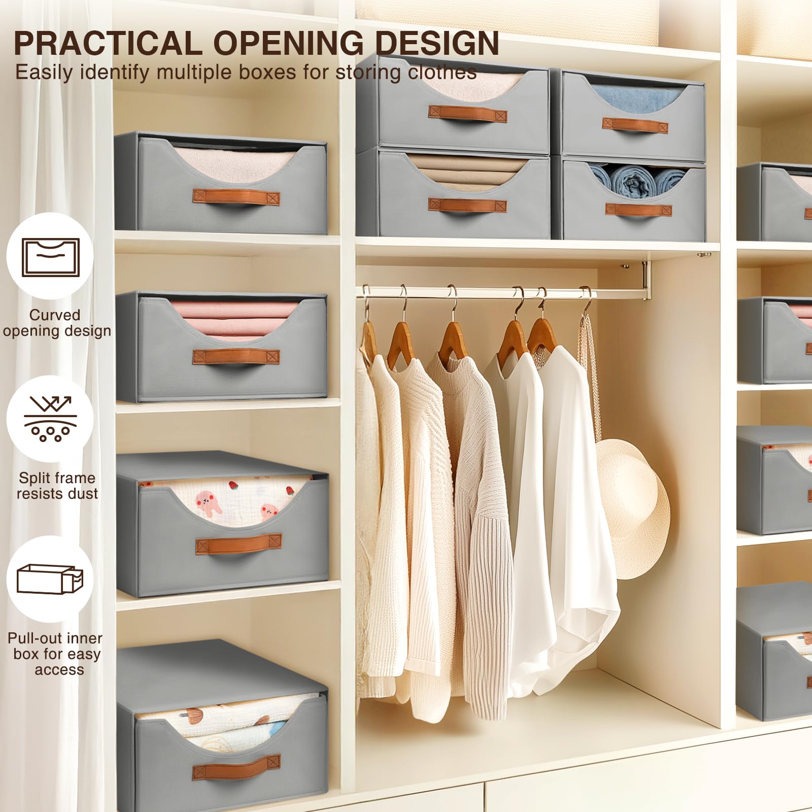 Homsorout Closet Organizers and Storage - Large Stackable Storage Bins with Drawer, Fabric Bins for Organization, Collapsible Dr