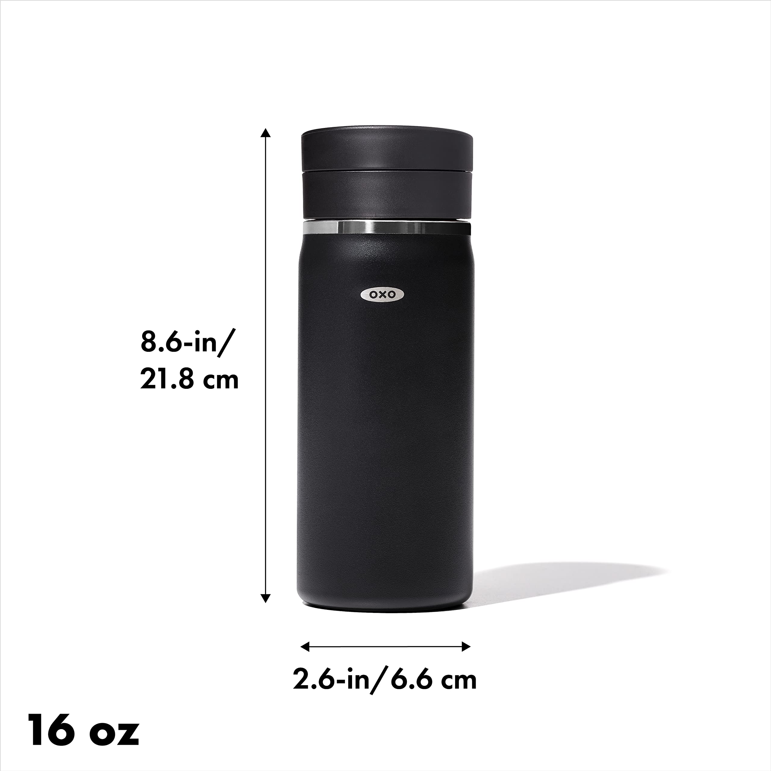 OXO Good Grips Travel Coffee Mug - 16oz, Leakproof SimplyClean™ Lid, Stainless Steel, Onyx