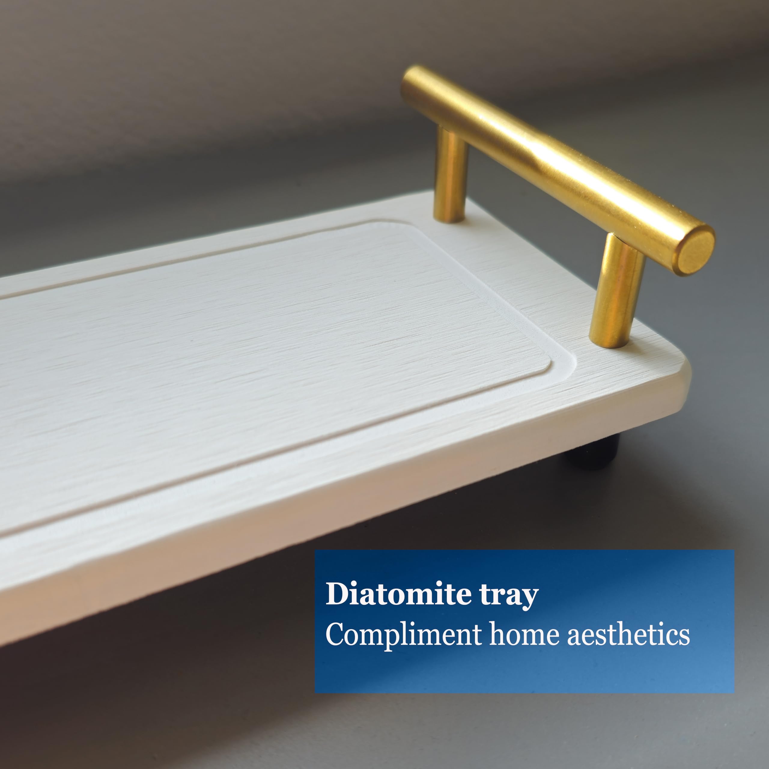 Blissju 2Pcs Water Absorbent Diatomite Tray For Sink, Instant Dry Sink Caddy, Stone Drying Tray With Metal Handle, Keeping Kitch