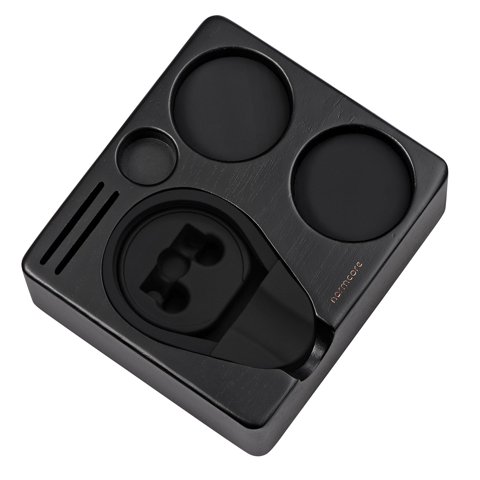 Normcore Compact Tamping Station, Espresso Black Tamper Station Base, Genuine American Black Oak Tamper Holder, Wooden Coffee Po