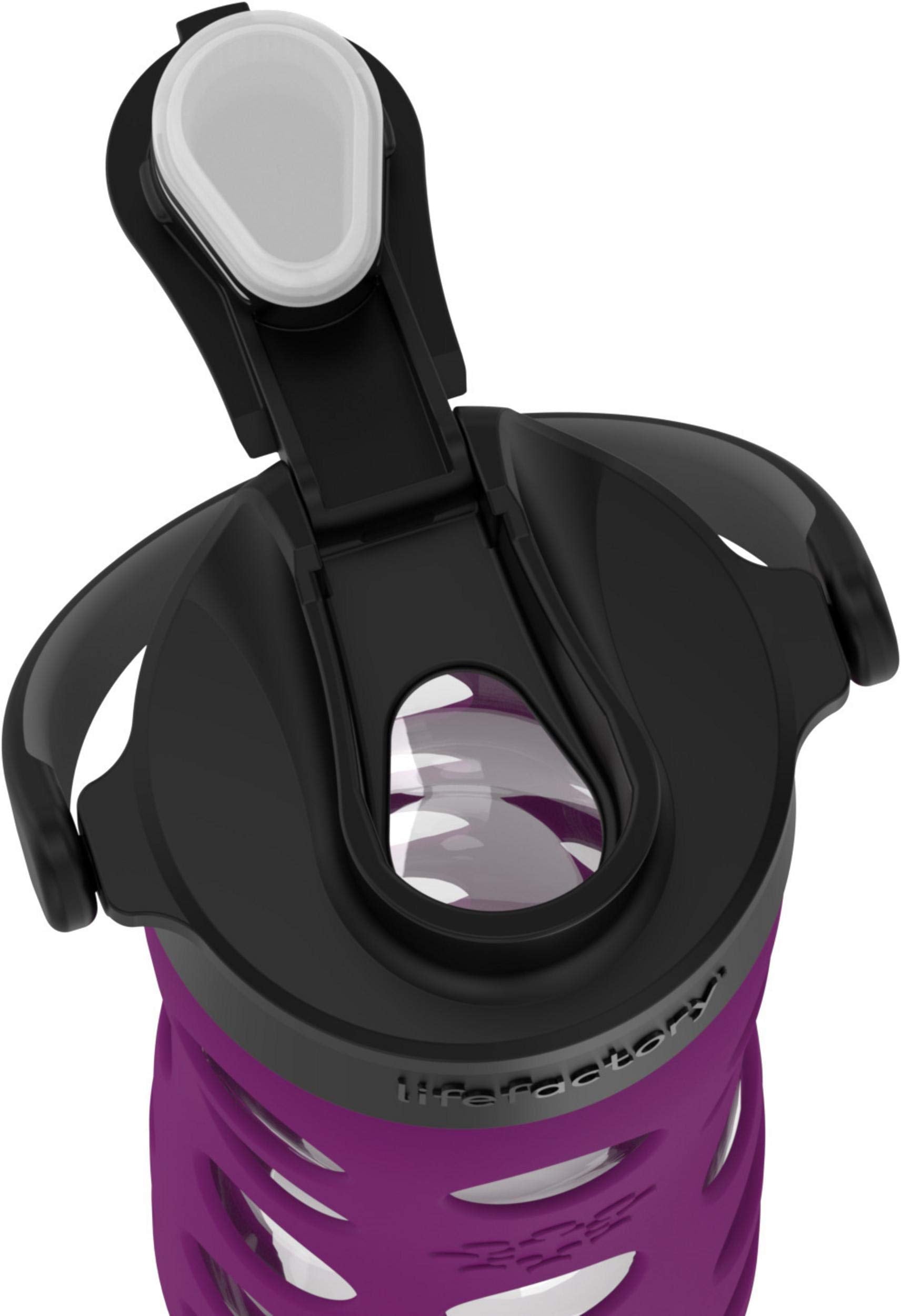 Lifefactory 16-Ounce Glass Water Bottle With Active Flip Cap And Protective Silicone Sleeve, Plum