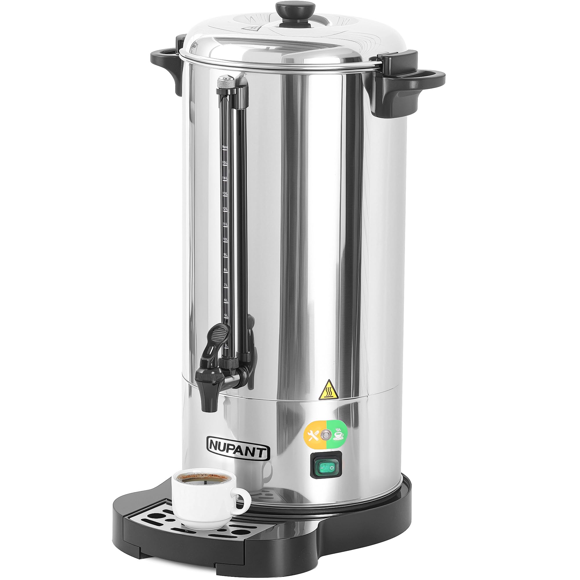 Commercial Coffee Urn 100 Cup/15L Coffee Dispenser with Upgraded Percolator, 304 Stainless Steel Hot Water Urn Beverage Dispense
