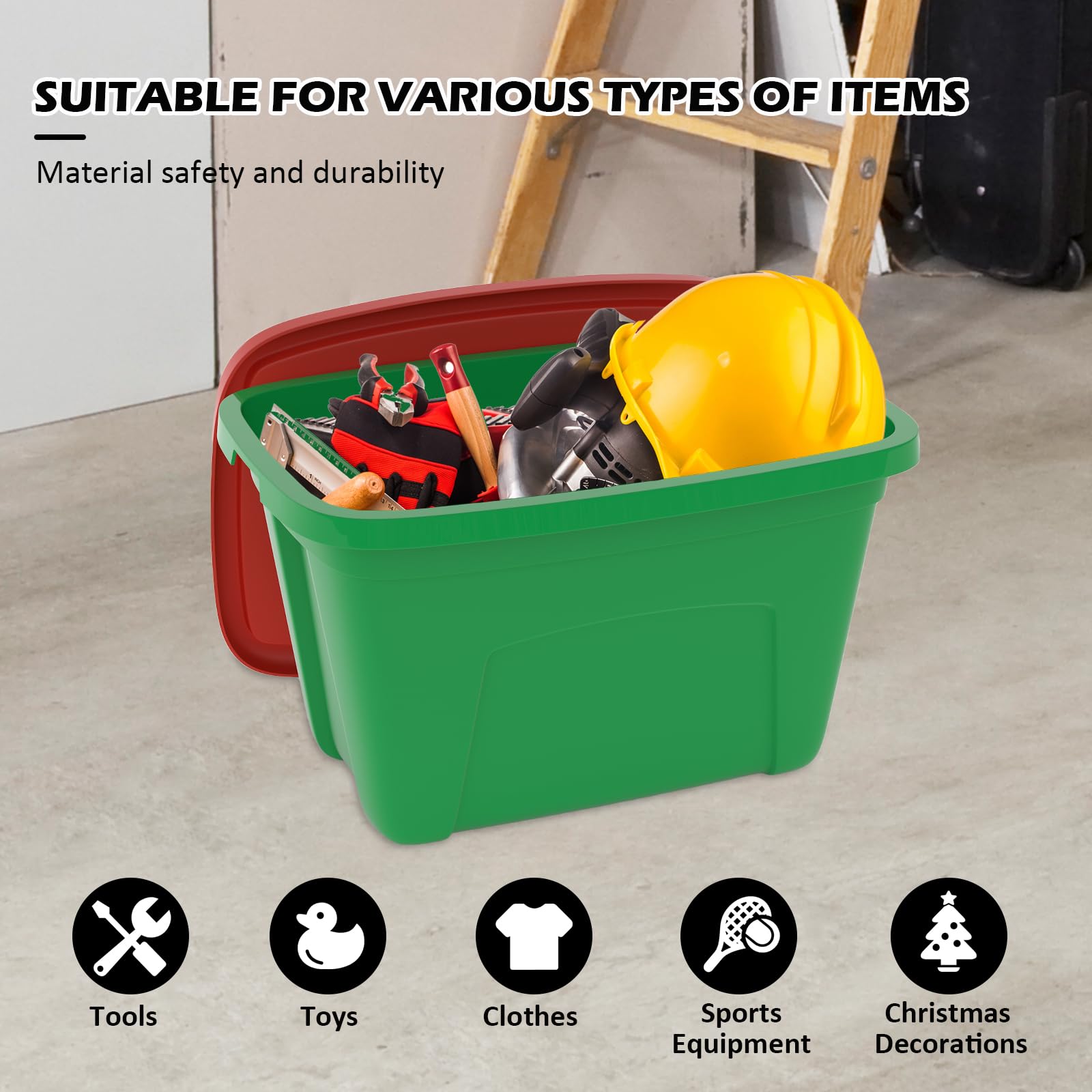 Simplykleen 4-Pack Christmas Storage Totes With Lids (Red/Green), 18-Gallon (72-Quart) Organization Bins, 25.50'' X 17.00'' X 15