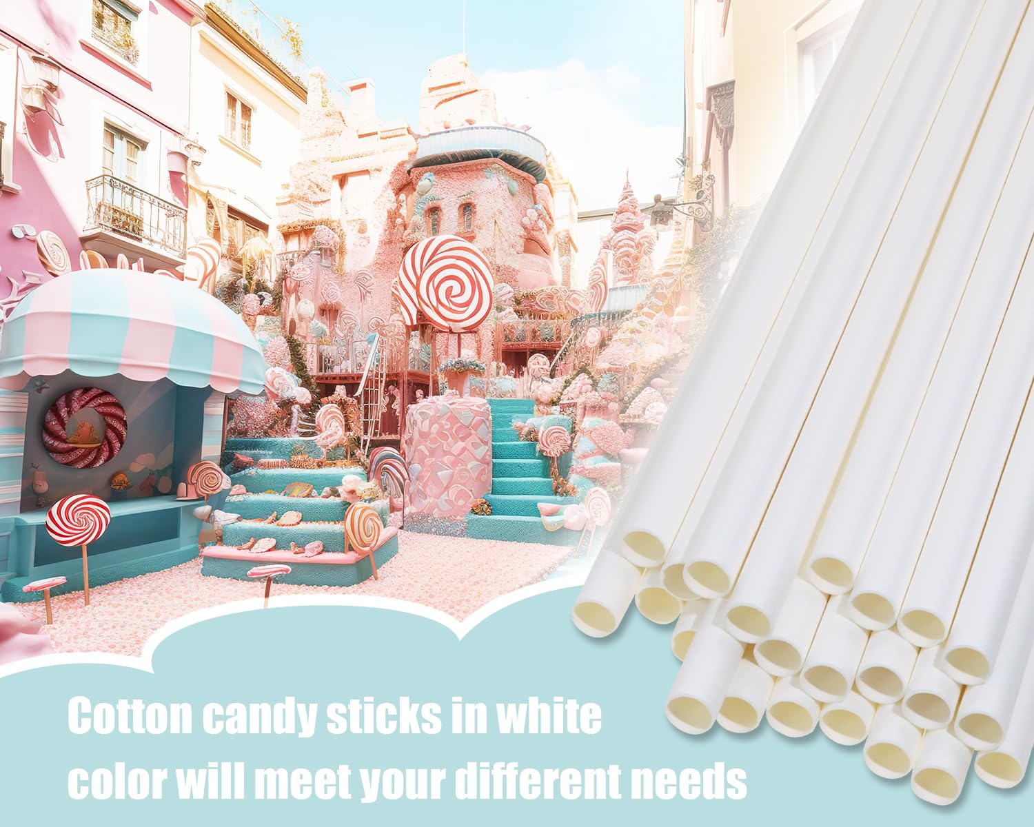 Cotton Candy Cones Penta Angel 24Pcs 11.8'' Cotton Candy Holder Stick Paper Straw Cones For Birthday Wedding Party Candy Making
