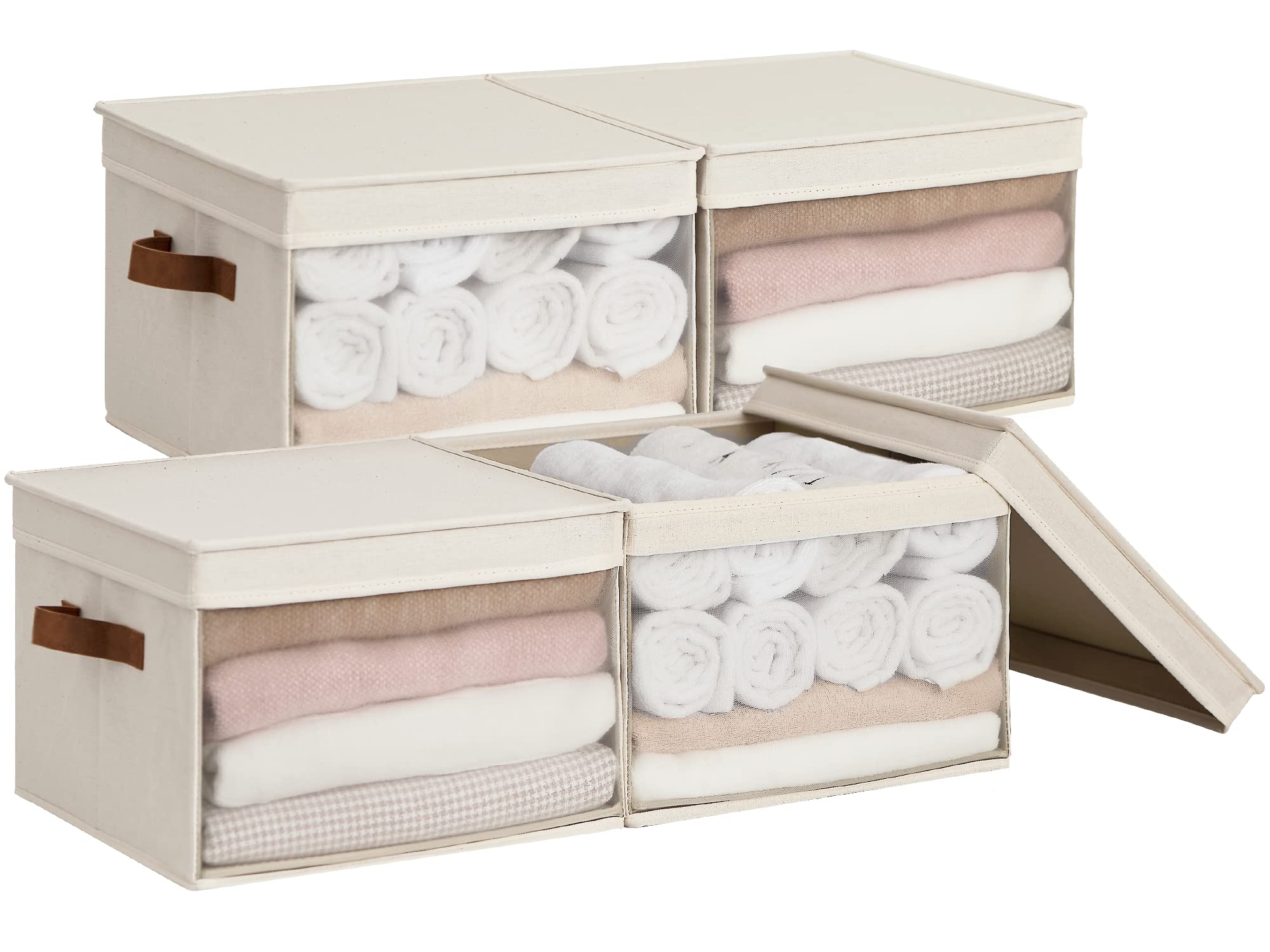 Storageworks Storage Bins With Lids And Clear Window, Storage Basket For Shelves, Fabric Closet Containers And Organizers, Beige