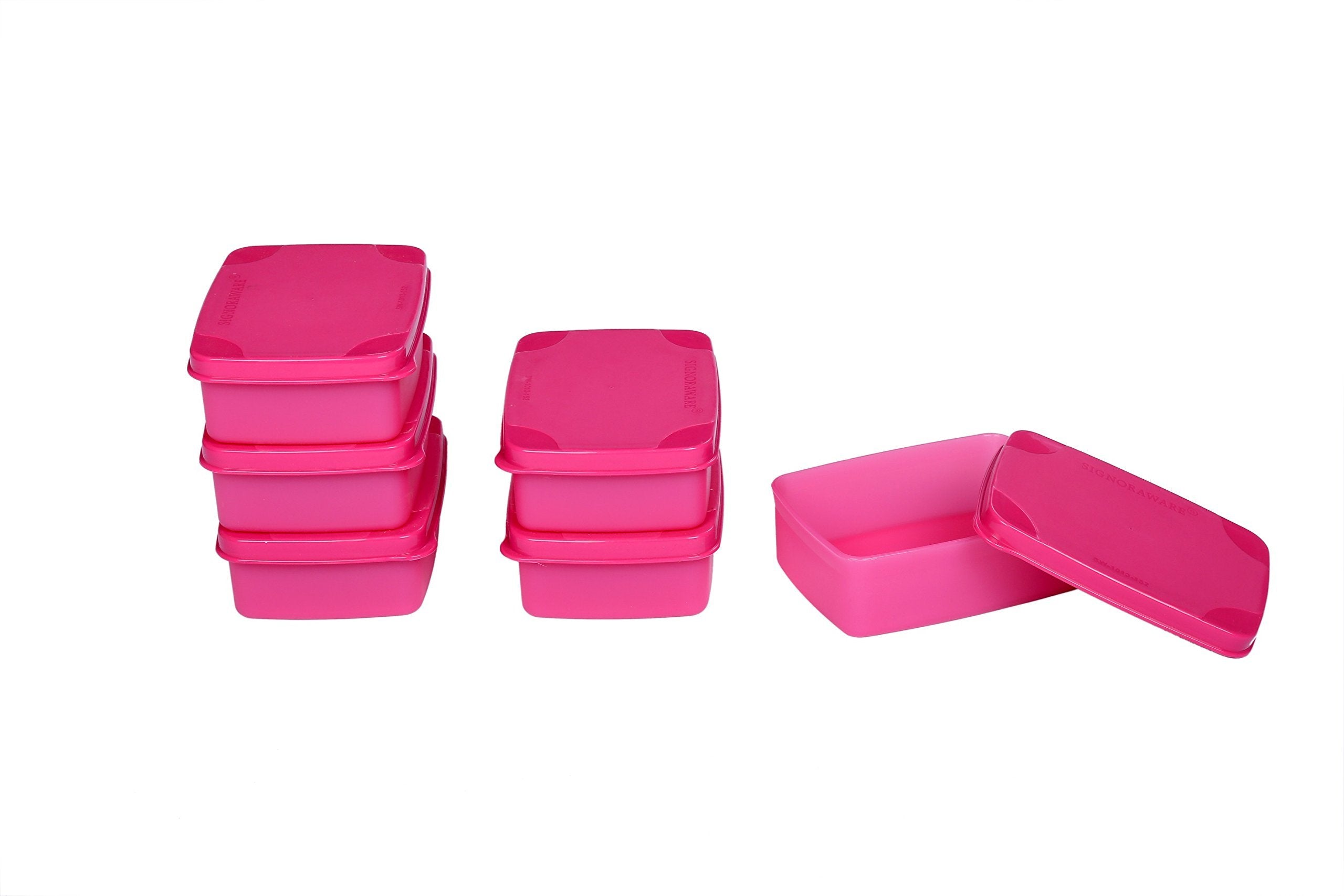 Signoraware Handy Square Container Set, 150Ml, Set Of 6, Pink