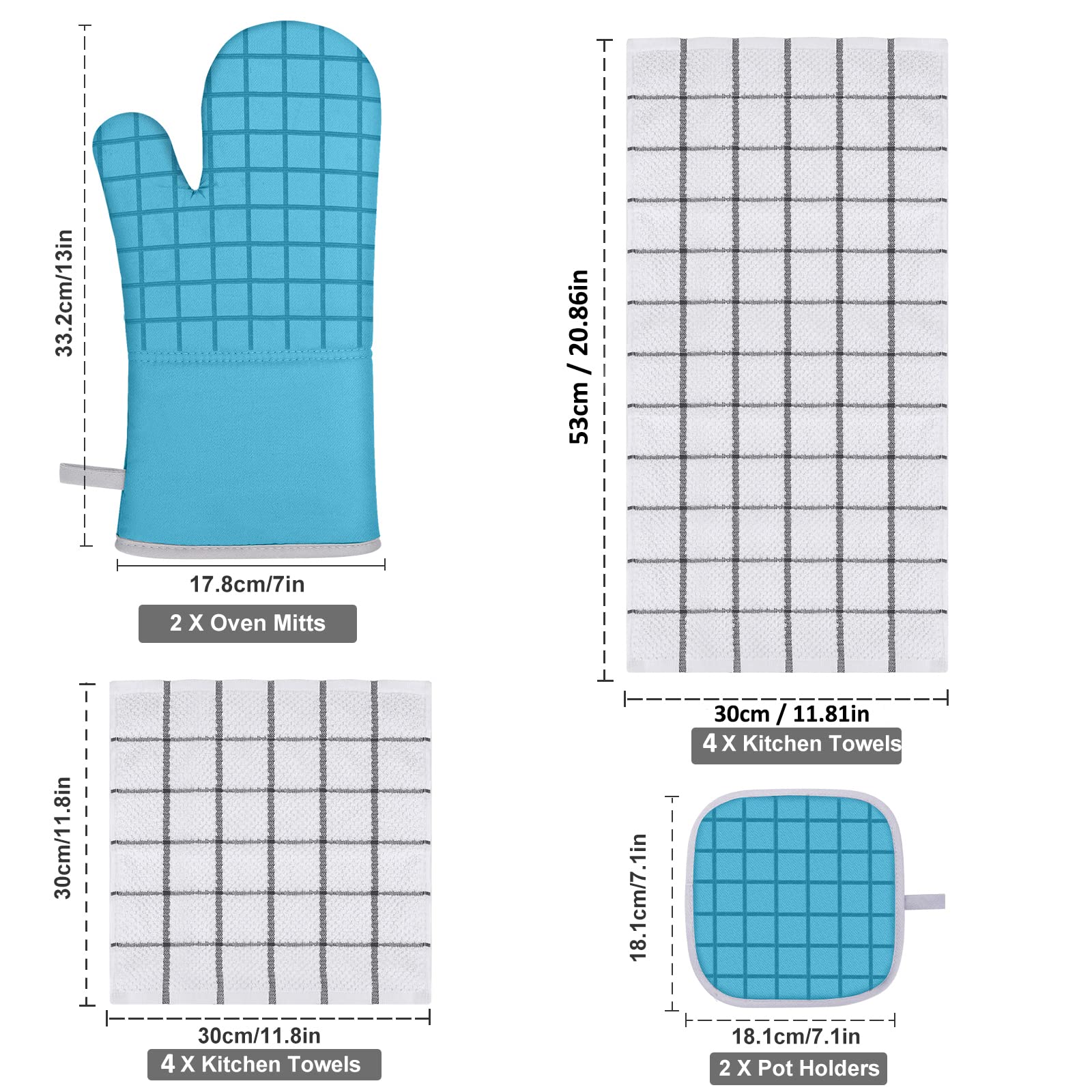 Oven Mitts And Pot Holders Set With Kitchen Towels And Dishcloths, 500 Degree Heat Resistant Oven Gloves And Hot Pads, Premium S