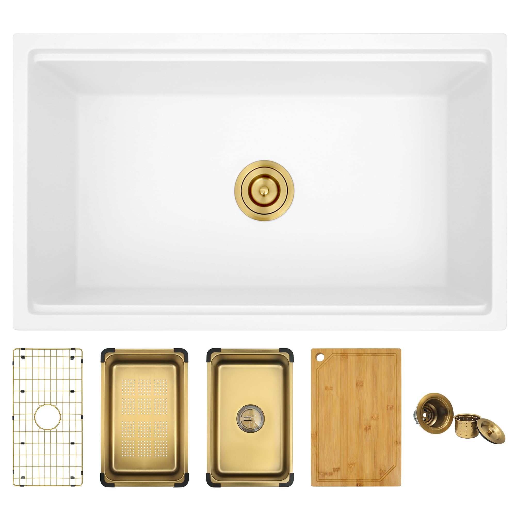 Monsinta 31 Inch Kitchen Sink, White Kitchen Sink, Single Bowl Kitchen Sink, Undermount Kitchen Sink, Large Workstation Kitchen