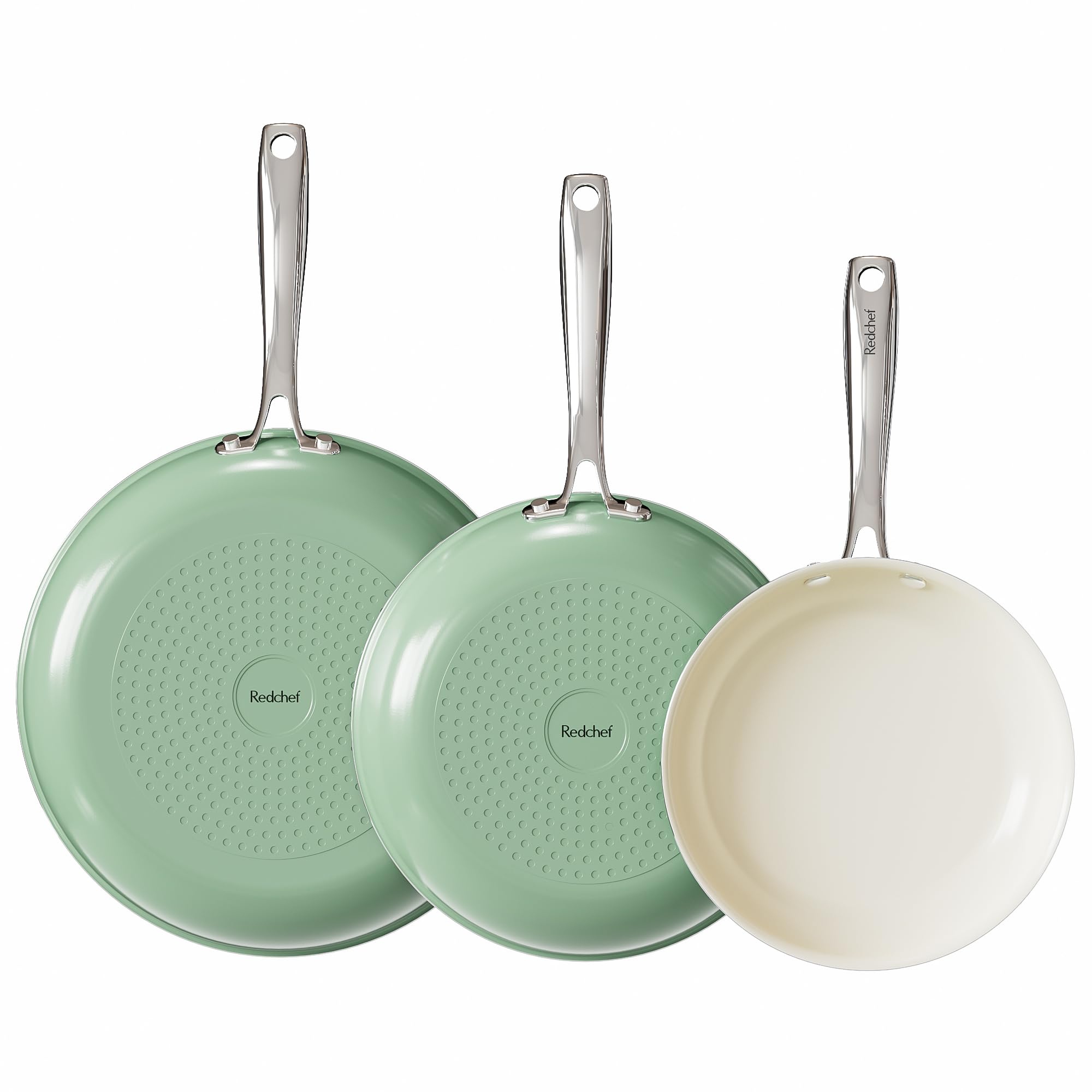 Redchef Non Stick Ceramic Frying Pan Set, Non Toxic Ceramic Pans for Cooking, 8 9.5 11 Skillet Set, No PFAS & PTFE & PFOA with S
