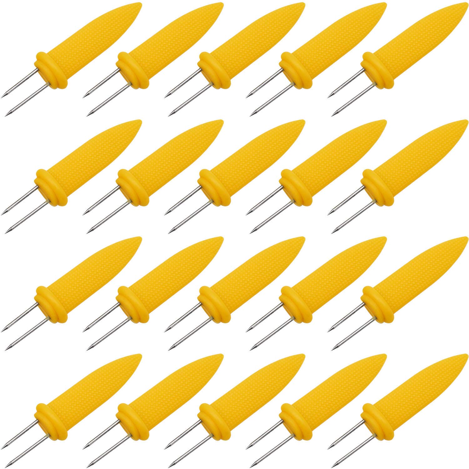 Onwon 20 Pieces Corn Holders Stainless Steel Corn On The Cob Skewers Twin Prong Cooking Fork for BBQ Barbecue Camping Picnic Hom