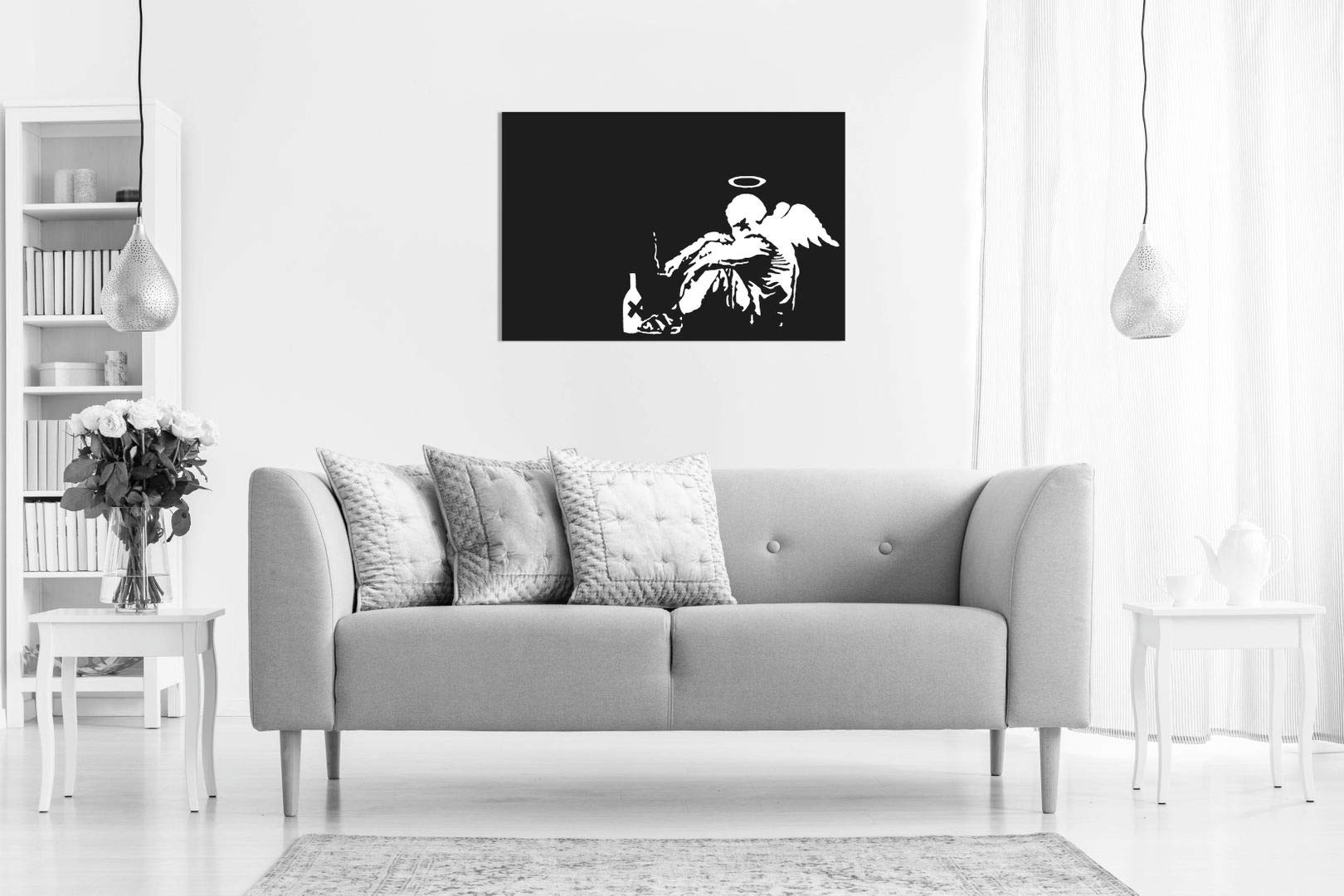 Banksy Fallen Angel Graffiti Canvas Wall Art Picture Print (36X24In)
