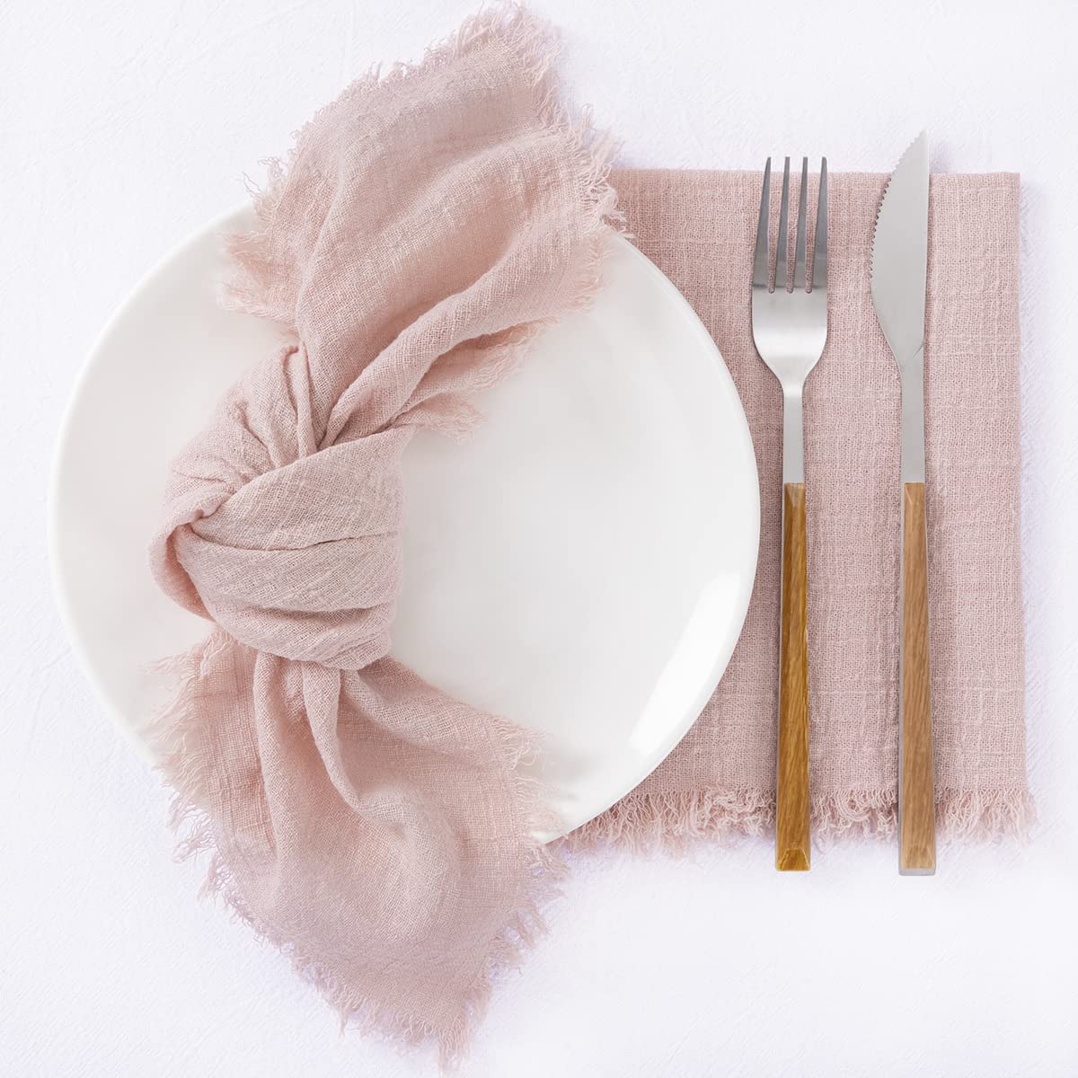 Socomi Set Of 12 Linen Napkins Dusty Rose Easter Spring Cloth Napkins Washable Cotton Dinner Napkins Fringe 17''X17'' For Weddin