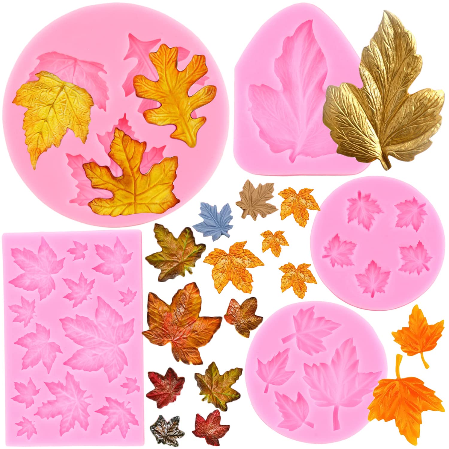 Rfghac Tree Leaf Silicone Molds Maple Leaf Fondant Mold For Cake Decorating Cupcake Topper Candy Chocolate Clay Gum Paste Set Of