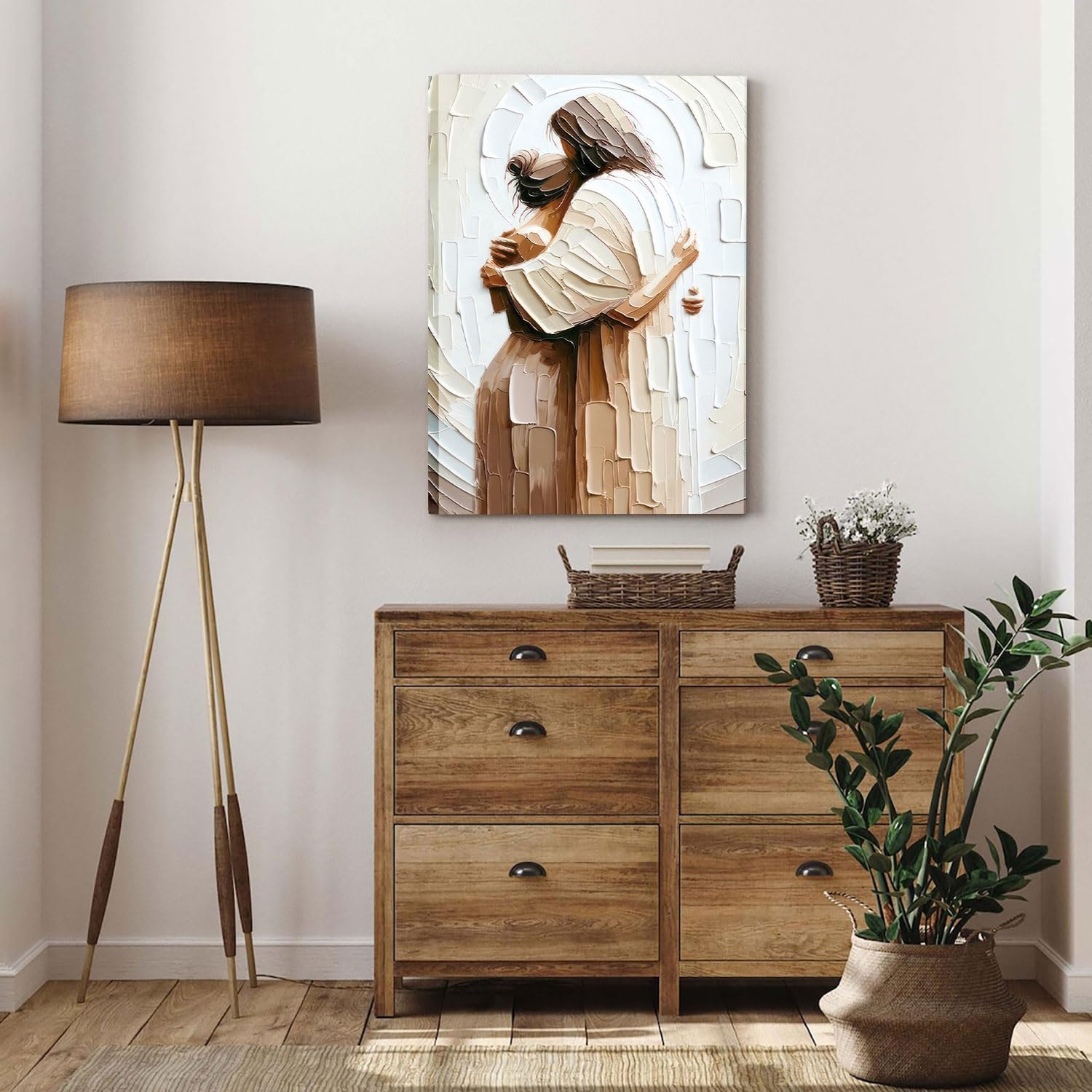 Jesus Embracing Woman Canvas Wall Art, Safe In His Arms Pictures Canvas Print Posters Wall Decor, Christian Wall Art Home Decor
