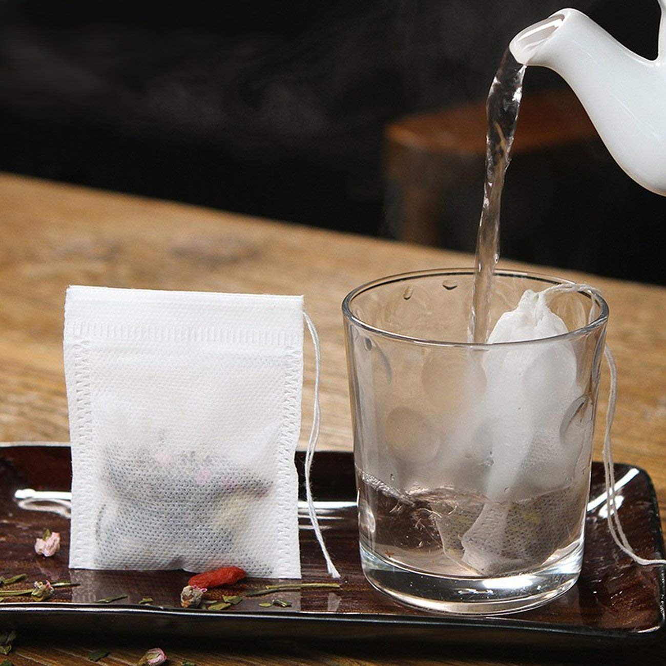Fenshine Disposable Tea Filter Bags - 400 Pcs Drawstring Tea Infusers, Non-Woven Fabrics, 3.54" x 2.75", White