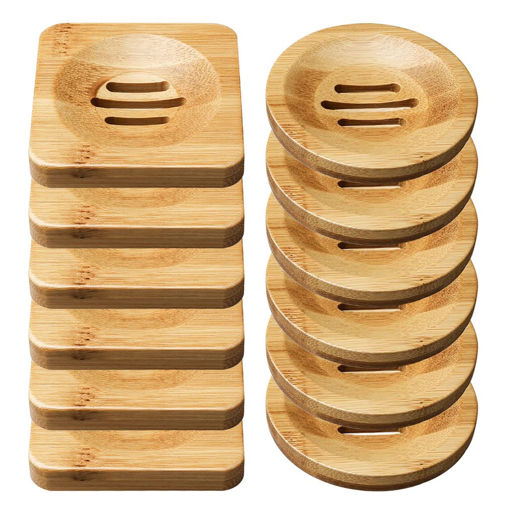 12 Pcs Bamboo Soap Dishes, Wooden Soap Tray Soap Holder, Shampoo Bar Holder Bar Soap Holder For Bathroom, Kitchen (Square & Roun