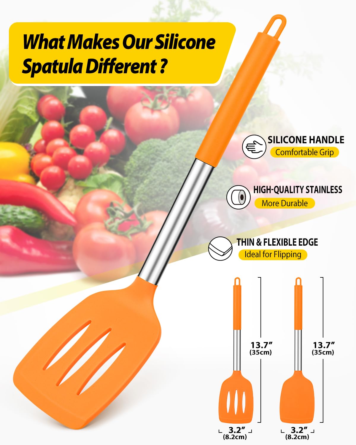 Pack of 2 Silicone Solid Turner, Non Stick Slotted Kitchen Spatulas, High Heat Resistant BPA Free Cooking Utensils, Ideal Cookwa