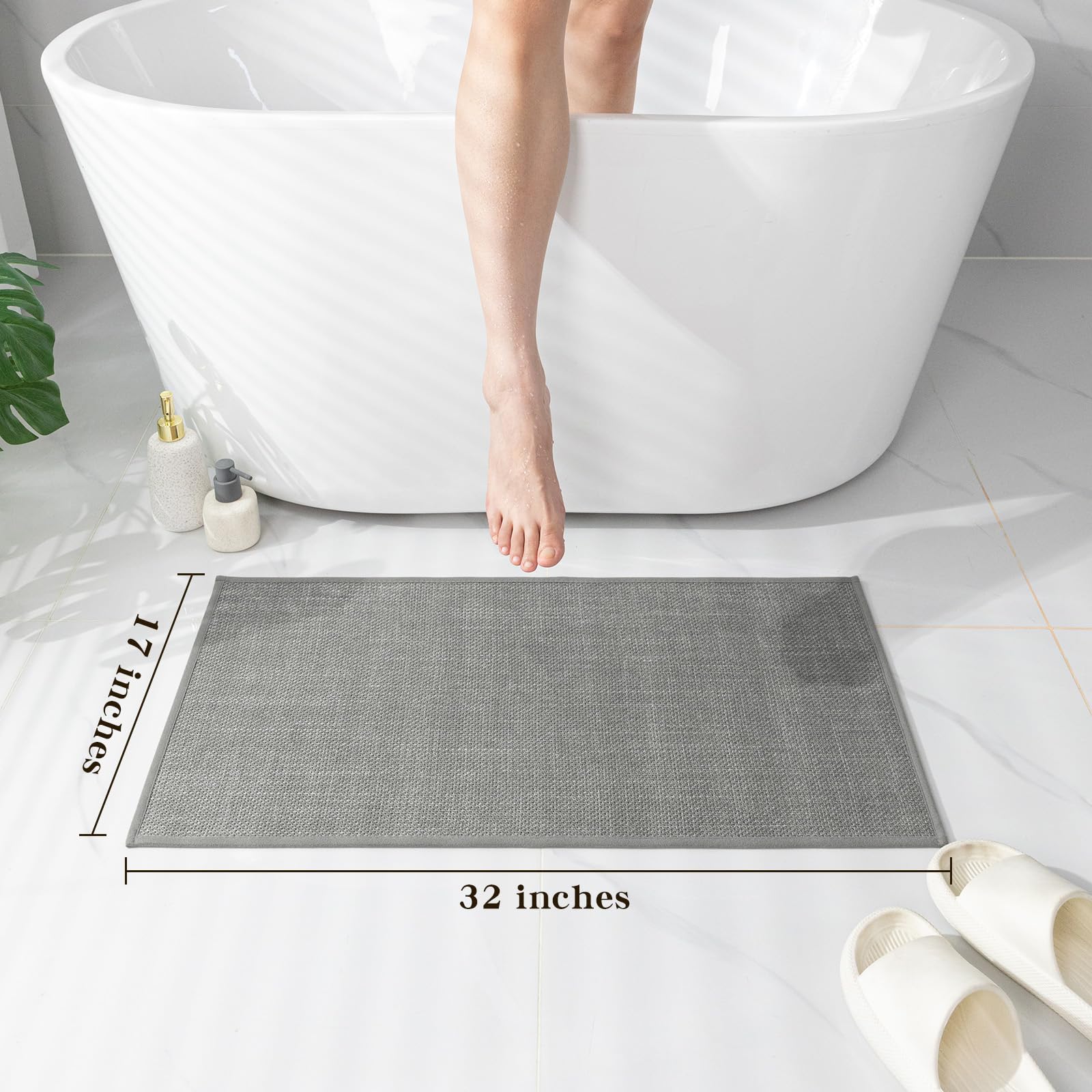Chakme Bathroom Rugs Mat 32X17, Ultra Thin Non Slip Bath Mat Quick Dry Absorbent Bath Mat For Bathroom Floor, (Dark Grey, 32''X1