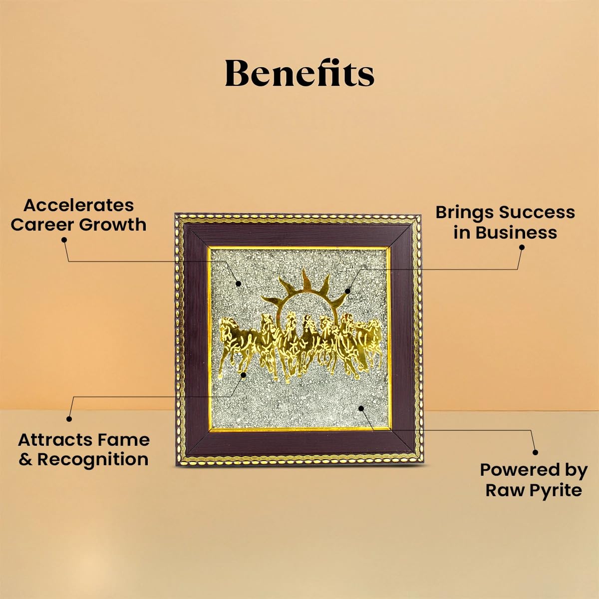 Astrotalk 7 Horses on Raw Pyrite Frame | Seven Horses Wall Decor Pyrite Stone Frame for Success & Fame | Vastu Items for Money Attraction | Wall Decor | Ideal Gift | 19x19x1 cm | 1 Piece