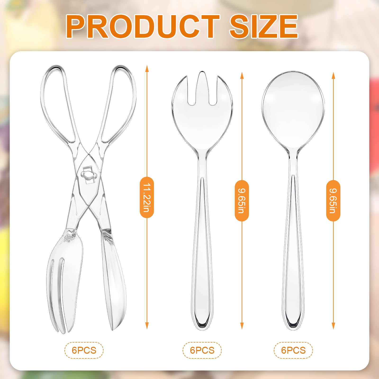 Lanties 18 Pack Plastic Serving Utensils 9'' Clear Disposable Utensils Set Includes 6 Pcs Serving Spoons 6 Pcs Serving Forks 6Pc