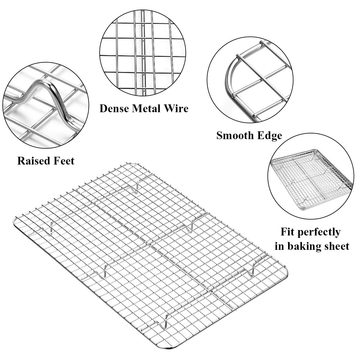 Baking Sheet With Rack Set [2 Pans + 2 Racks], Wildone Stainless Steel Cookie Sheet Baking Pan Tray With Cooling Rack, Size 16 X