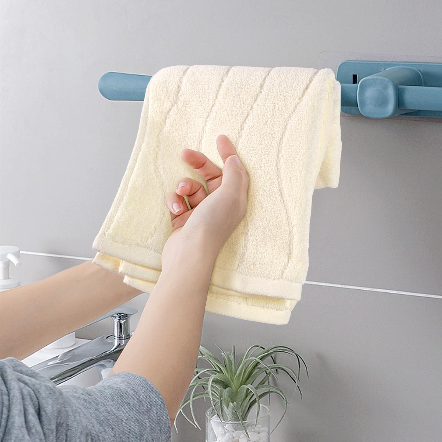 Pack Of 2 Quick Dry Hand Towels (13X29 Inches, Beige) - 100% Cotton Face Towels For Bathroom Hotel Spa, Wavy Striped Jacquard