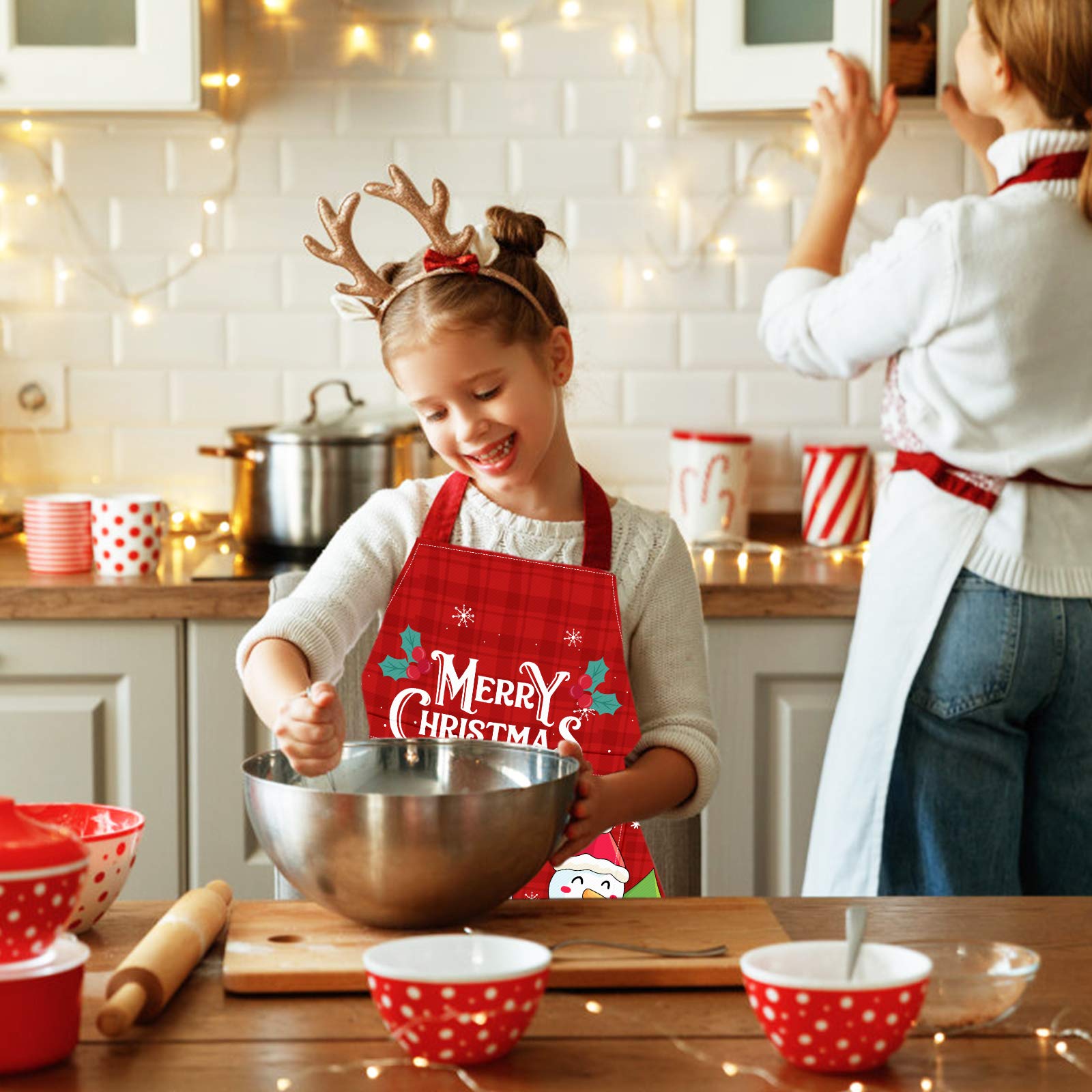 Nidoul Kids Apron for Boys Girls  Adjustable Chef Apron with Pocket  Kitchen Bib Apron for Cooking Baking Art Painting Gardening  Christmas