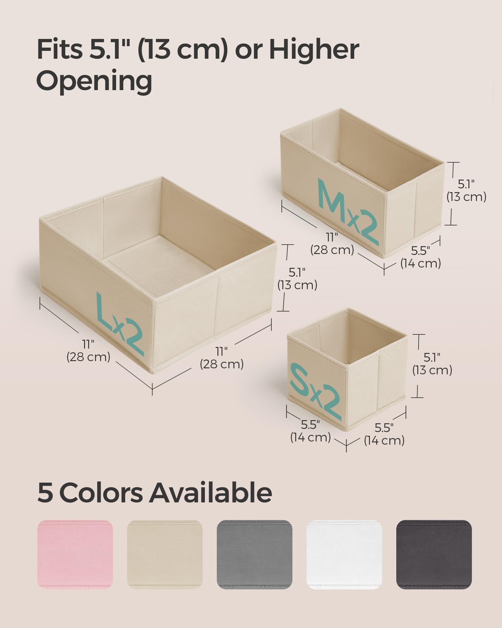SONGMICS Drawer Organizer, Dresser Drawer Organizers, Set of 6, Foldable Fabric Storage Bins for Socks, Underwear, Bras, Ties, S