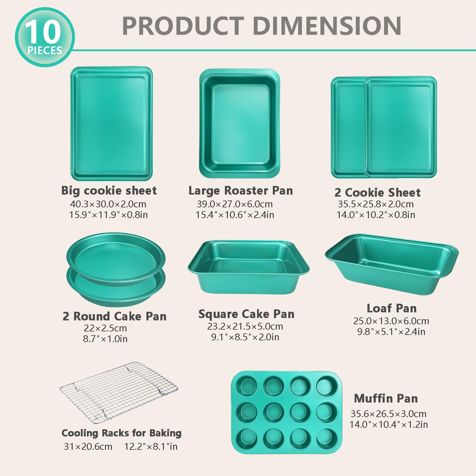 Betterbeauty Baking Pans Set 10 Pcs, Nonstick Professional Kitchen Bakeware Sets With Cookie Sheets, Muffin Pan, Bread Pan, Loaf