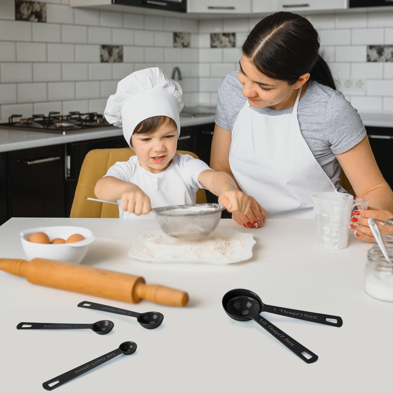 Muchtolove Stainless Steel Measuring Spoons Set Of 5, Metal Measuring Cups And Spoons Set For Liquid/Food/Kitchen/Baking (Black)