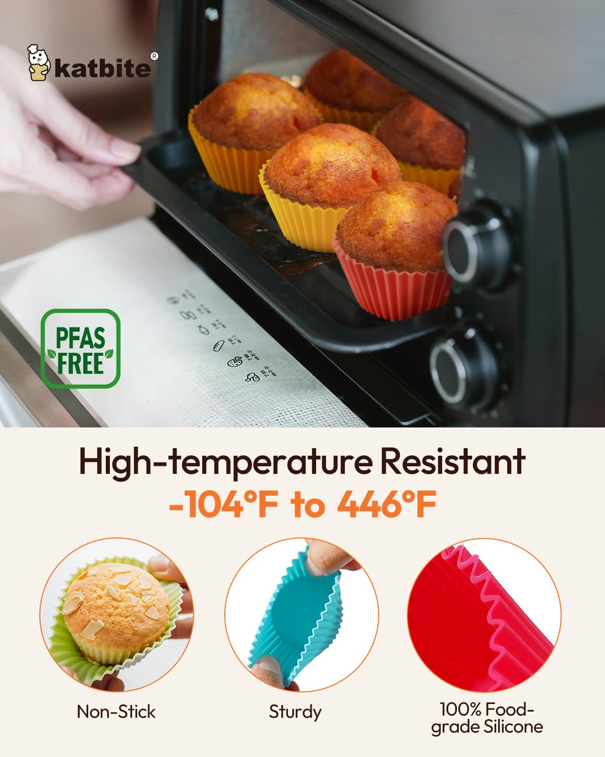 Katbite Reusable Silicone Baking Cups 24 Pack - Non-Stick Muffin Cupcake Liners Set, Thick & Heavy Duty Cupcake Molds - Perfect
