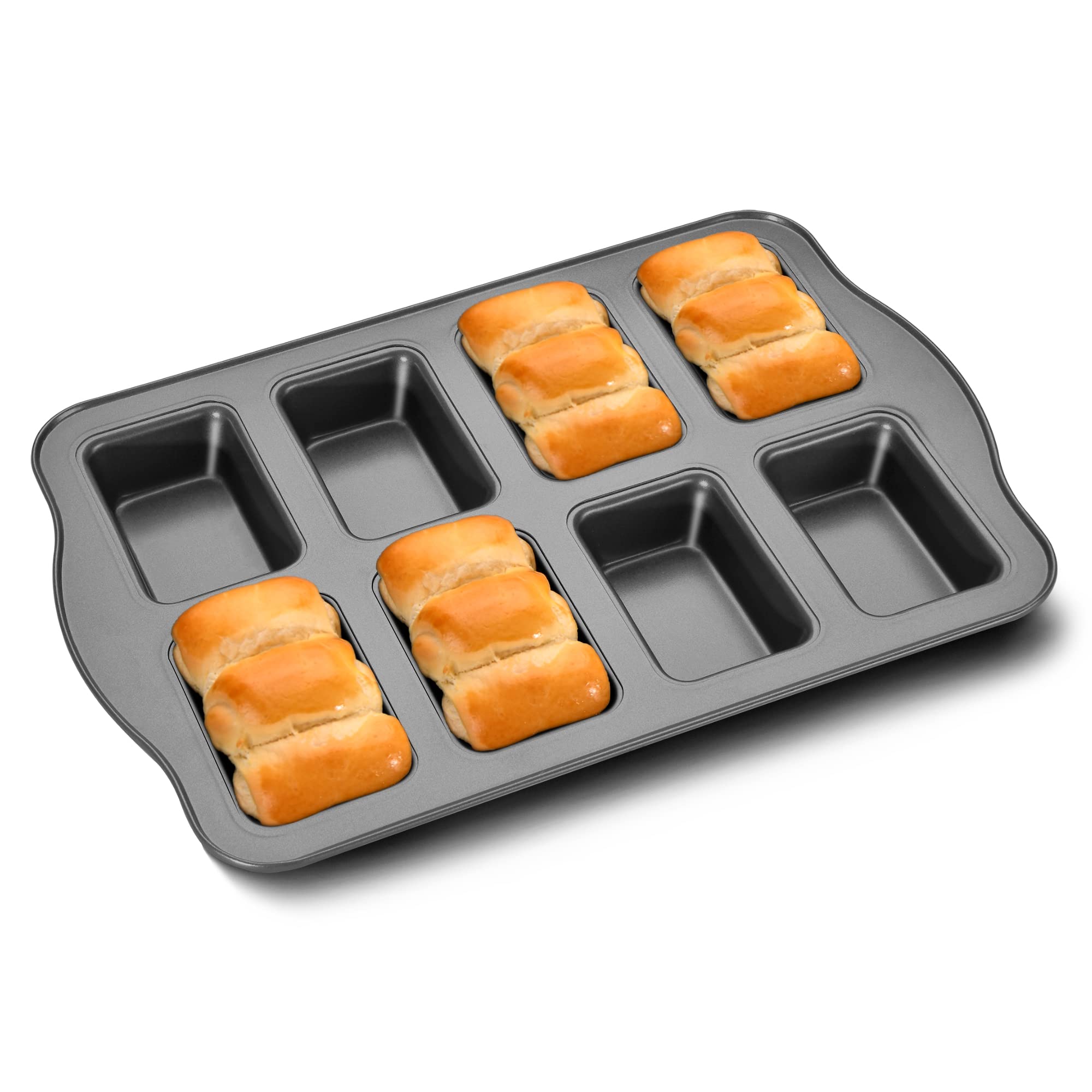 HONGBAKE Mini Loaf Baking Pans, Nonstick Small Cornbread Pan, Tiny Banana Bread Pan, Heavy Duty Carbon Steel Brownie Pan, 8-Cavi