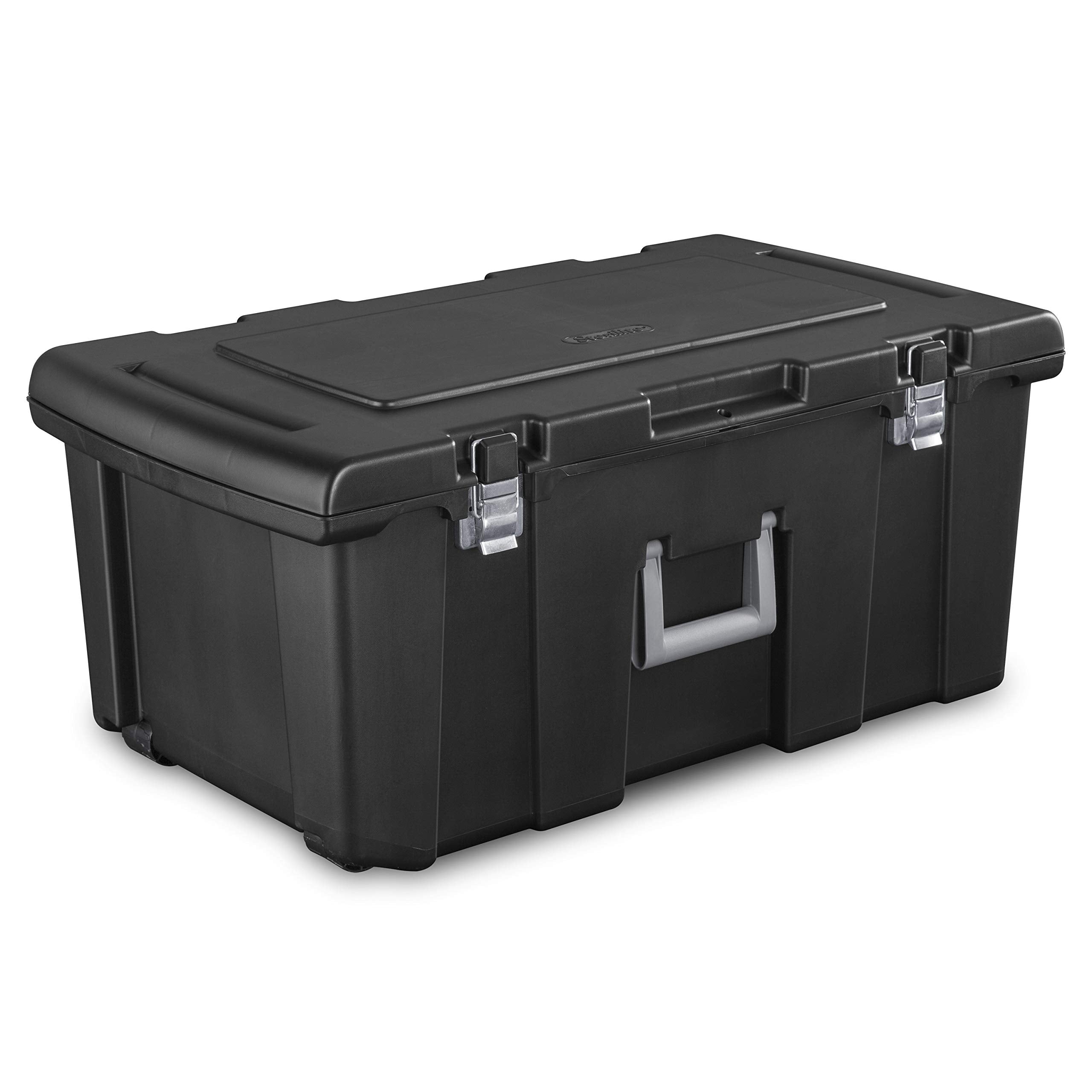 Sterilite 16 Gallon Lockable Footlocker Toolbox With Wheels, Black  18429001