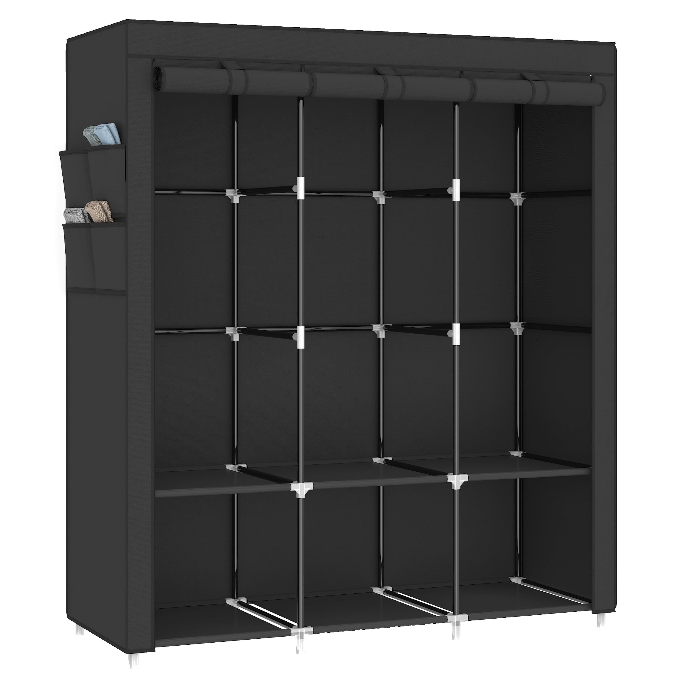 Mogelafoo 51 Inch Portable Closet Wardrobe For Hanging Clothes, Wardrobe Closet With Cover, 3 Hanging Rods, 4 Side Pockets, 6 St