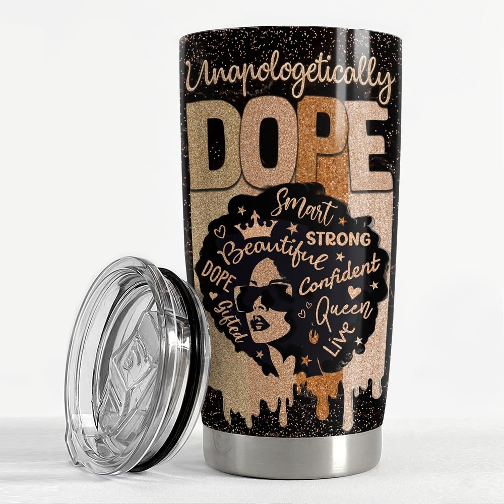 SANDJEST Inspirational Gifts for Women Black Woman Inspiration Tumbler 20oz Stainless Steel Insulated Coffee Travel Mug Cup Moti