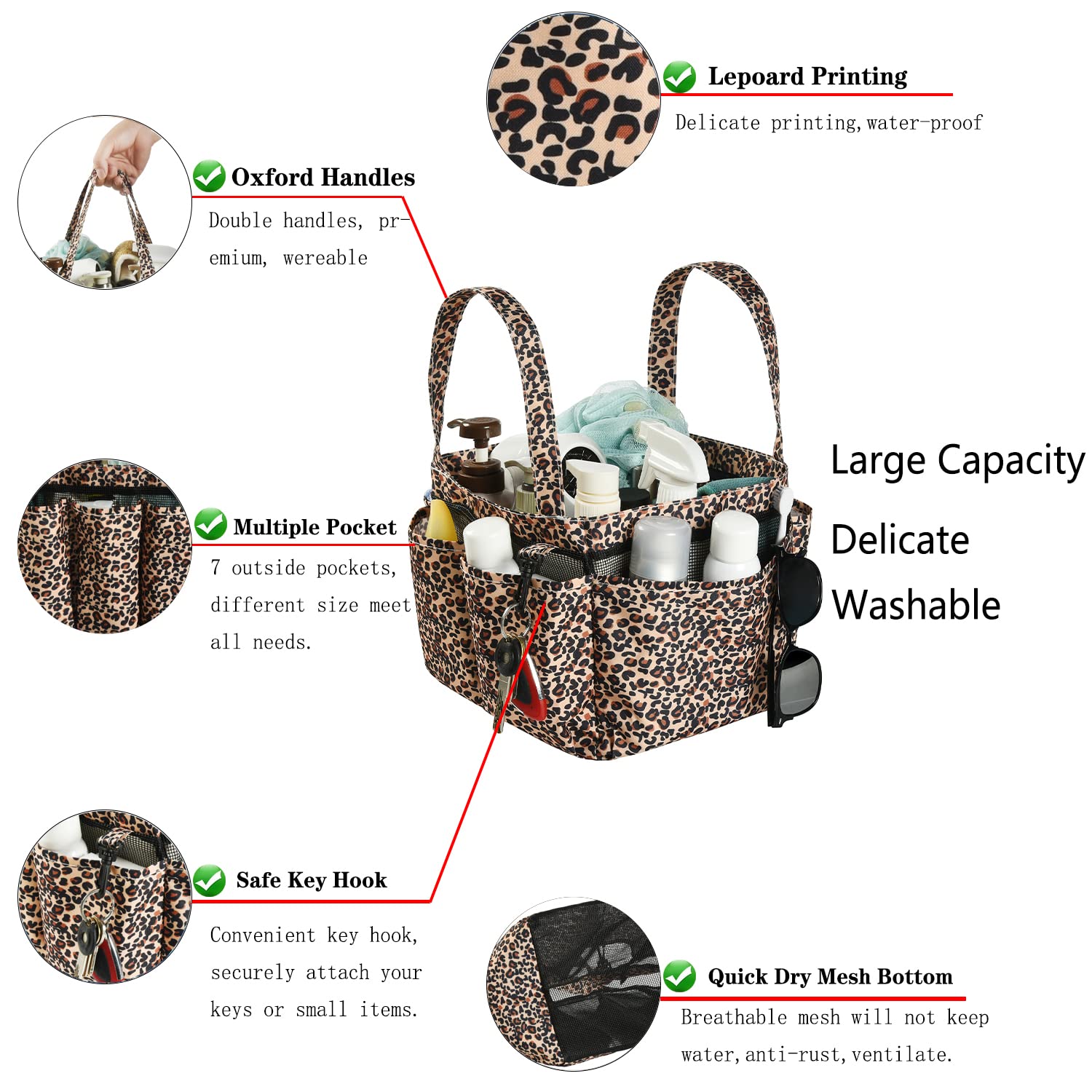 Haundry Mesh Shower Caddy Bag, Portable Basket Organizer With Key Hook For College Dorm Bathroom Camp Gym, Hanging Tote Bag With