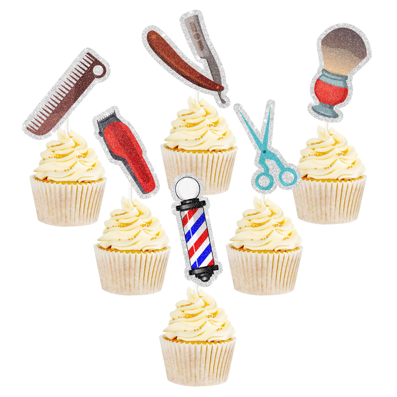 Lecakto Barber Hairstylist Happy Birthday Cupcake Toppers, Barbershop Themed Cupcake Decor - Hairstylist Barber Happy Graduation