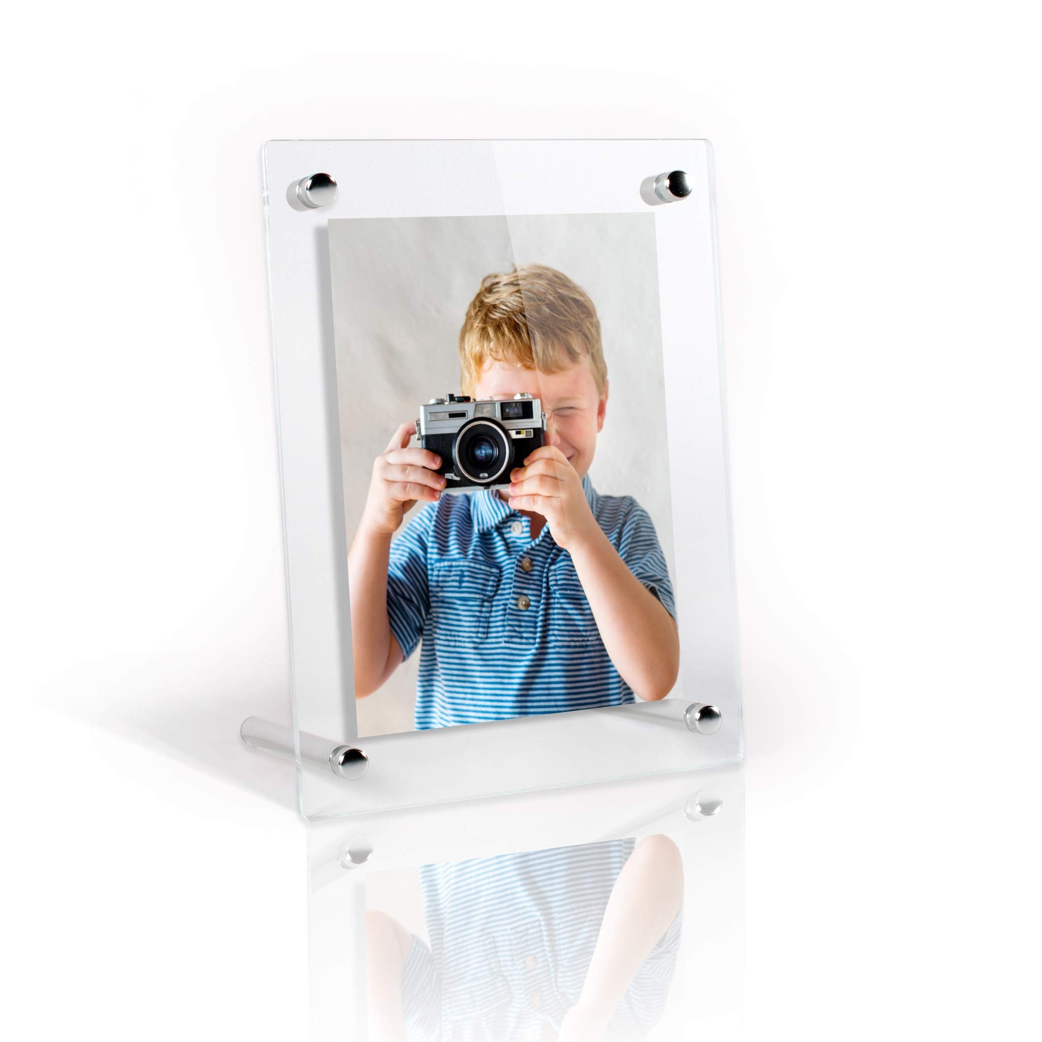 ArtToFrames Floating Acrylic Frame for Pictures Up to 5x5 inches (Full Frame is 9x9) with Chrome Desktop Hardware, Acrylic-109-5