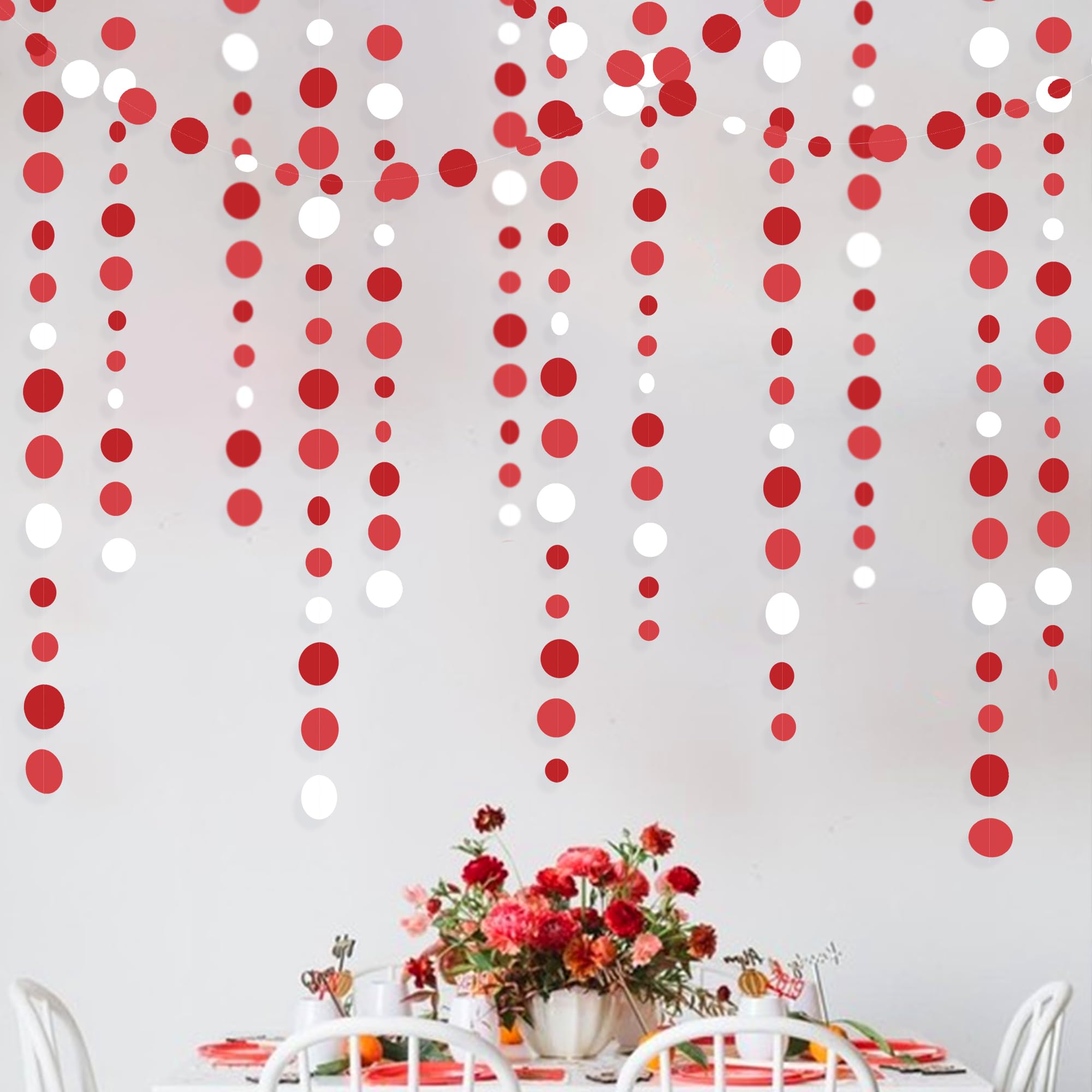 46 Ft Red Party Decorations Polka Dots Garlands Red And White Hanging Paper Circle Dots Streamer For Valentines Anniversary Birt