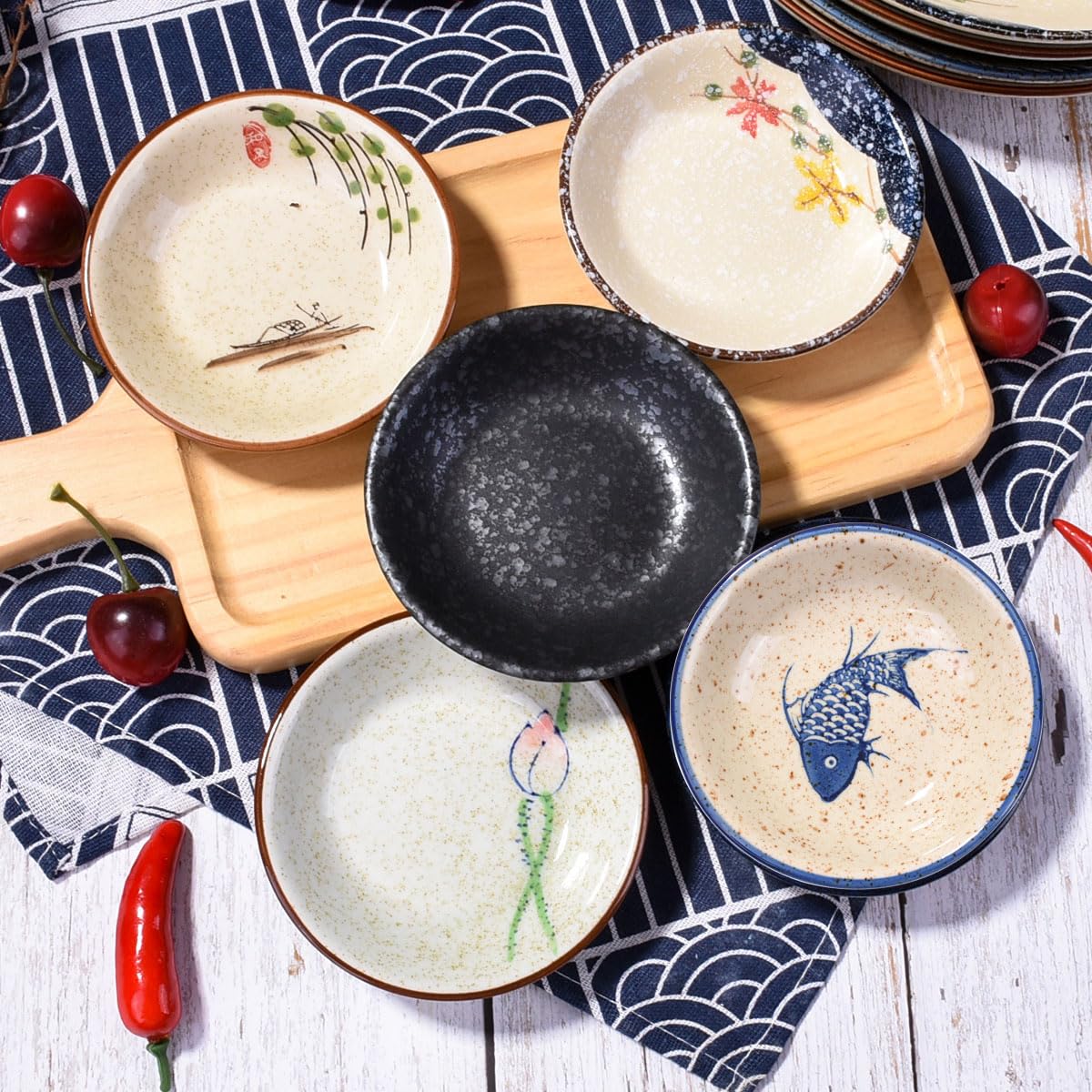 Whitenesser Japanese Retro Soy Sauce Dishes Set Of 5 Porcelain Side Dish Seasoning Dishes Ceramic Dipping Dishes