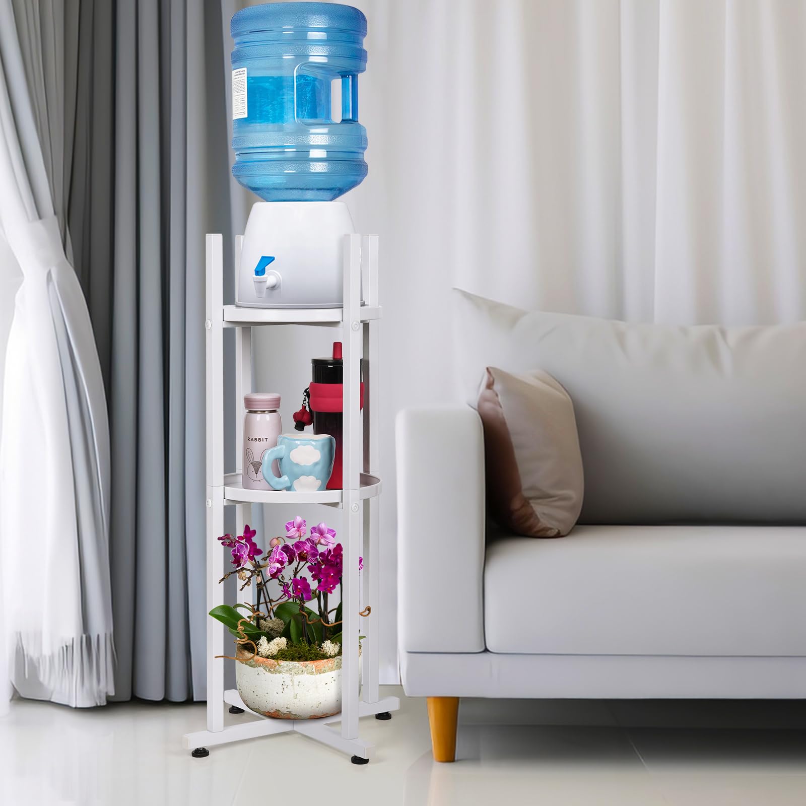 Retyion Water Dispenser Stand 5 Gallon Water Jug Stand Sturdy Water Stand(32.8'' H-11.2'' W) Water Jug Stand With 2 Round Shelfs