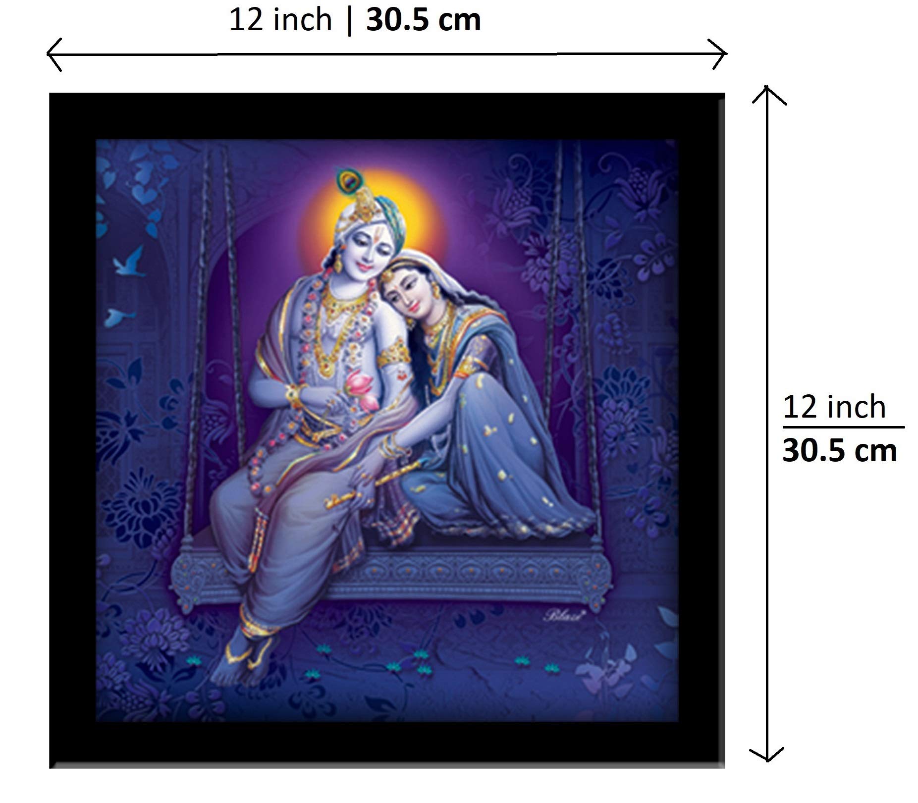 Lifehaxtore Krishna Radha Art Framed Painting | Ready To Hang | - (Wooden Frame, 12Inch X 12 Inch)