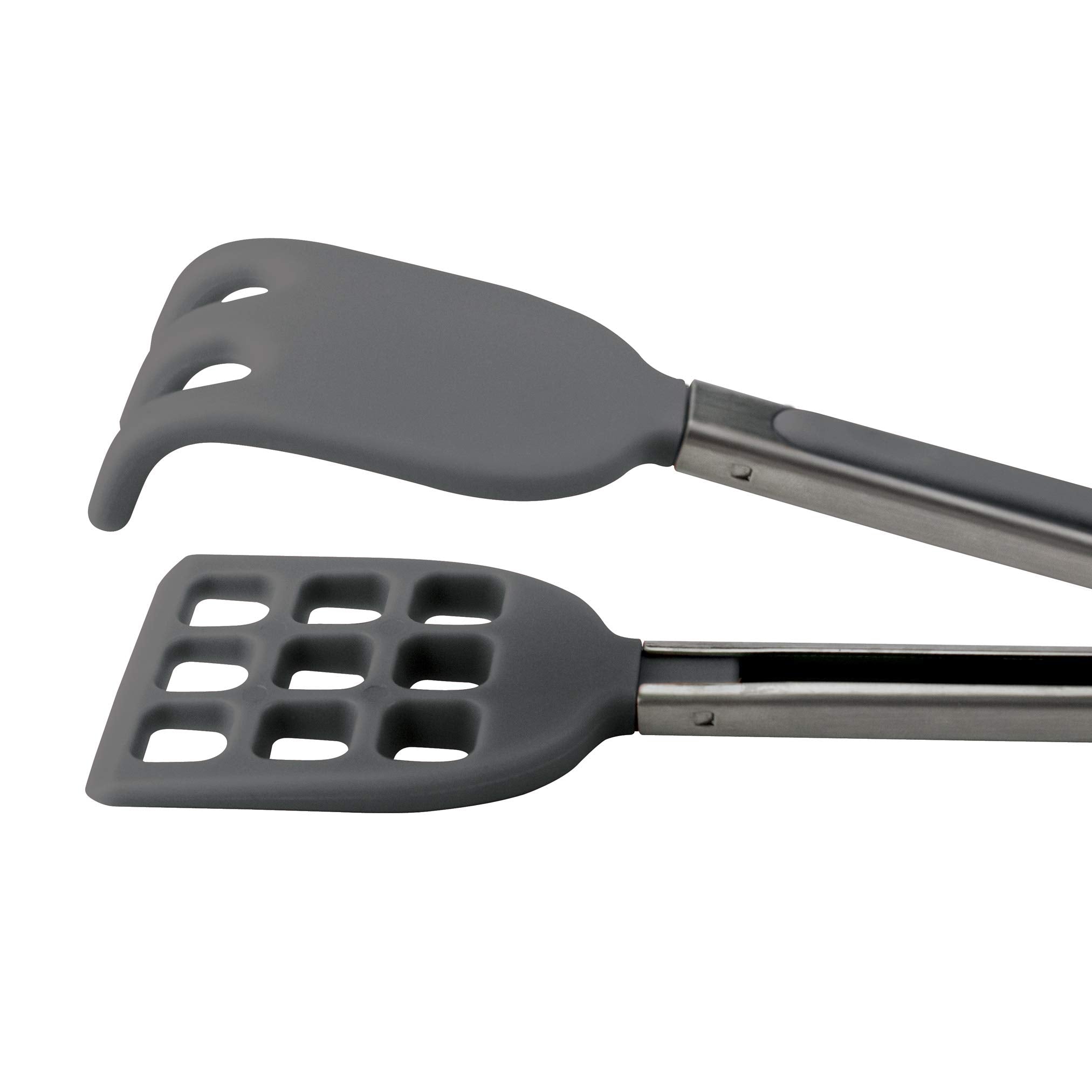 Tovolo Easy-Grip Mini Non-Slip Stainless Steel Handle, Heat-Resistant Silicone Heads, Kitchen Tongs For Cooking Waffles & Breakf