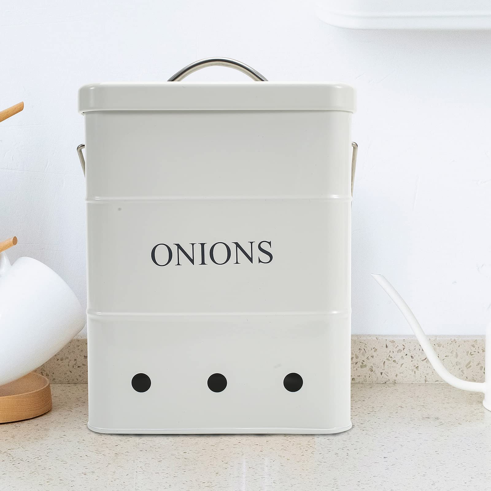 Xbopetda Onion Storage Bin, Metal Storage Tin For Onion, Kitchen Storage Canister With Aerating Tin Storage Holes - Kitchen Pant