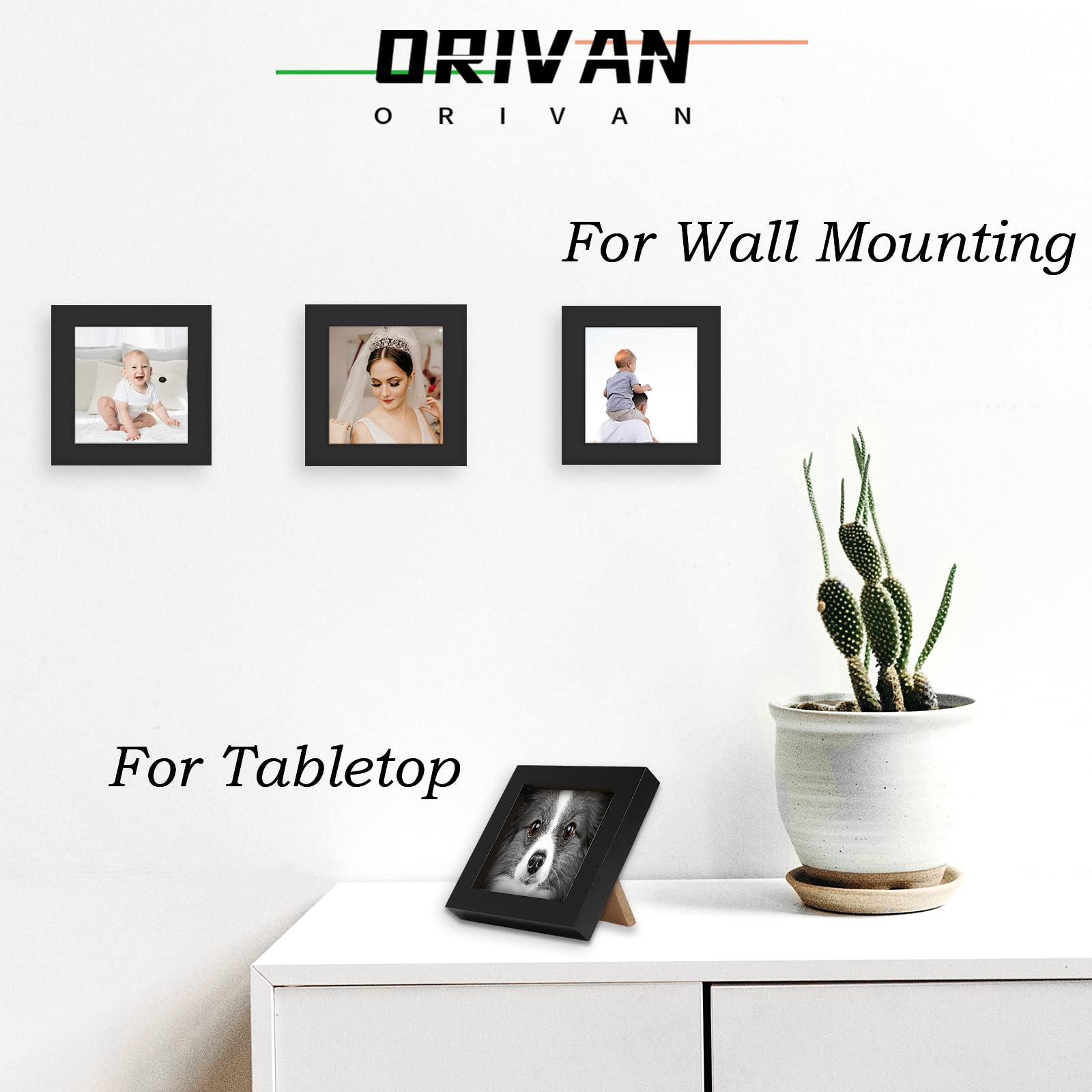 ORIVAN Black 4x4 Picture Frames Set of 4 Solid Wood Photo Frames for Wall and Tabletop Photo Frame