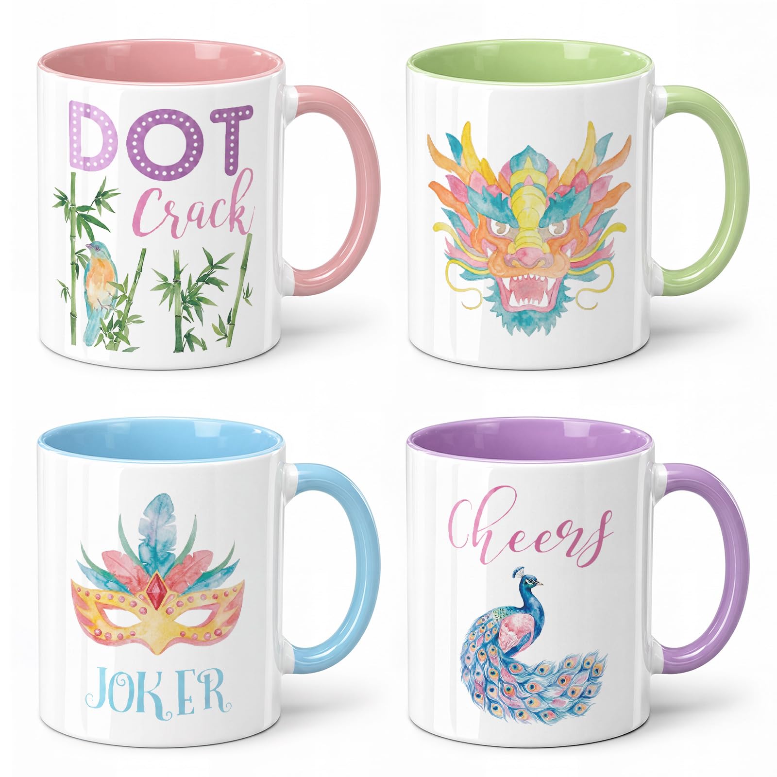 Willinglong 4 Pcs Mahjong Coffee Mugs 11 oz, Ceramic Mug, Mahjong Gifts
